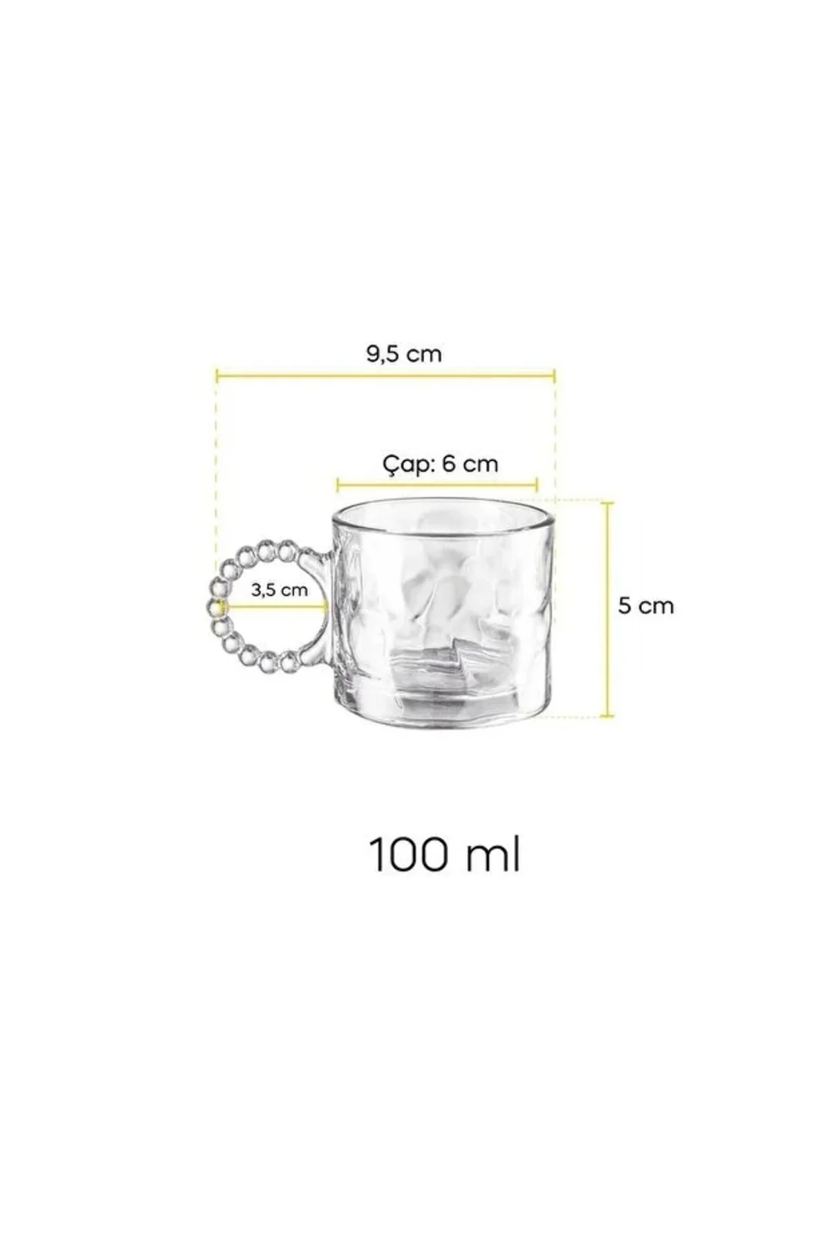 Ringo Stone Füme 6'lı Boncuk Kulplu 100ml Cam Fincan Espresso Ve 