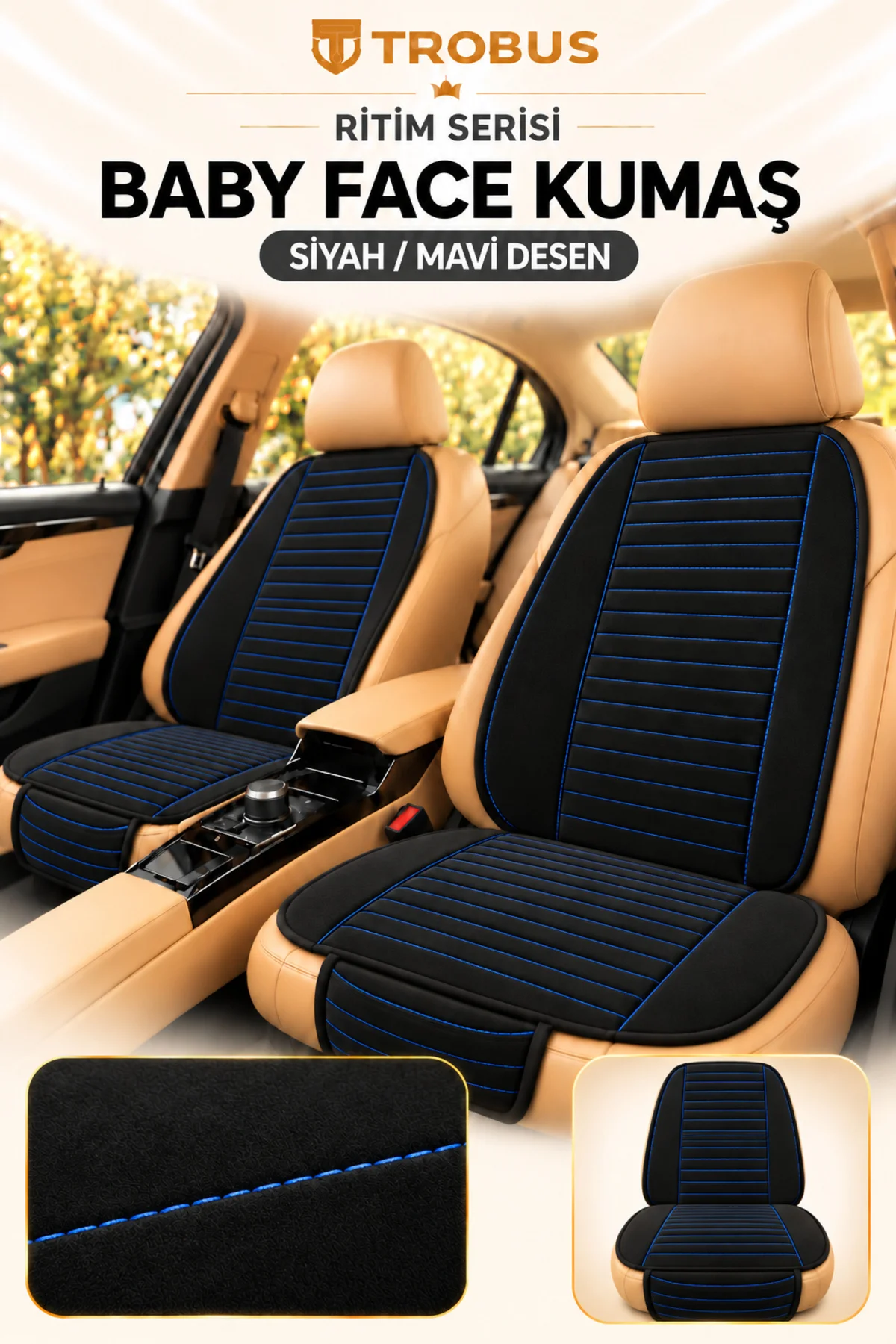 Ritim Citroen C3 2009 ve Sonrası Baby Face 7'li Koltuk Minderi Siyah Mavi Desen