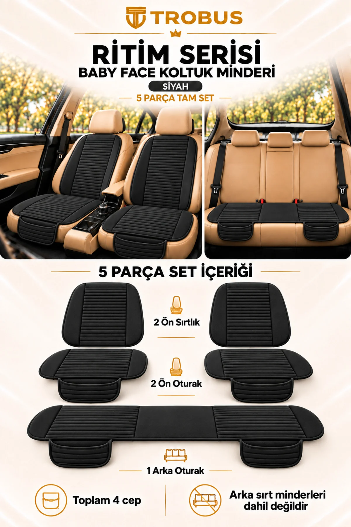 Ritim Fiat Albea 2002-2012 Baby Face 5'li Koltuk Minderi Siyah