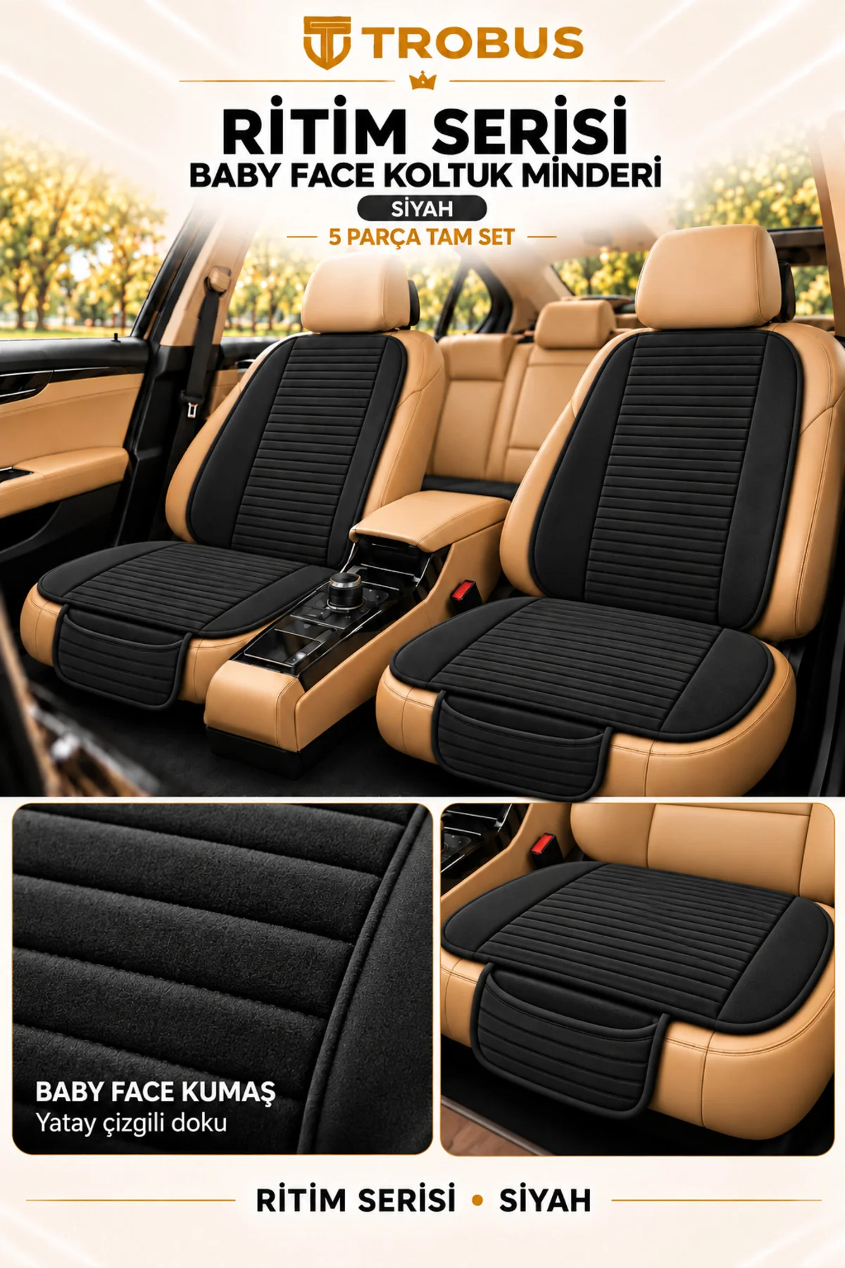 Ritim Fiat Albea 2002-2012 Baby Face 5'li Koltuk Minderi Siyah