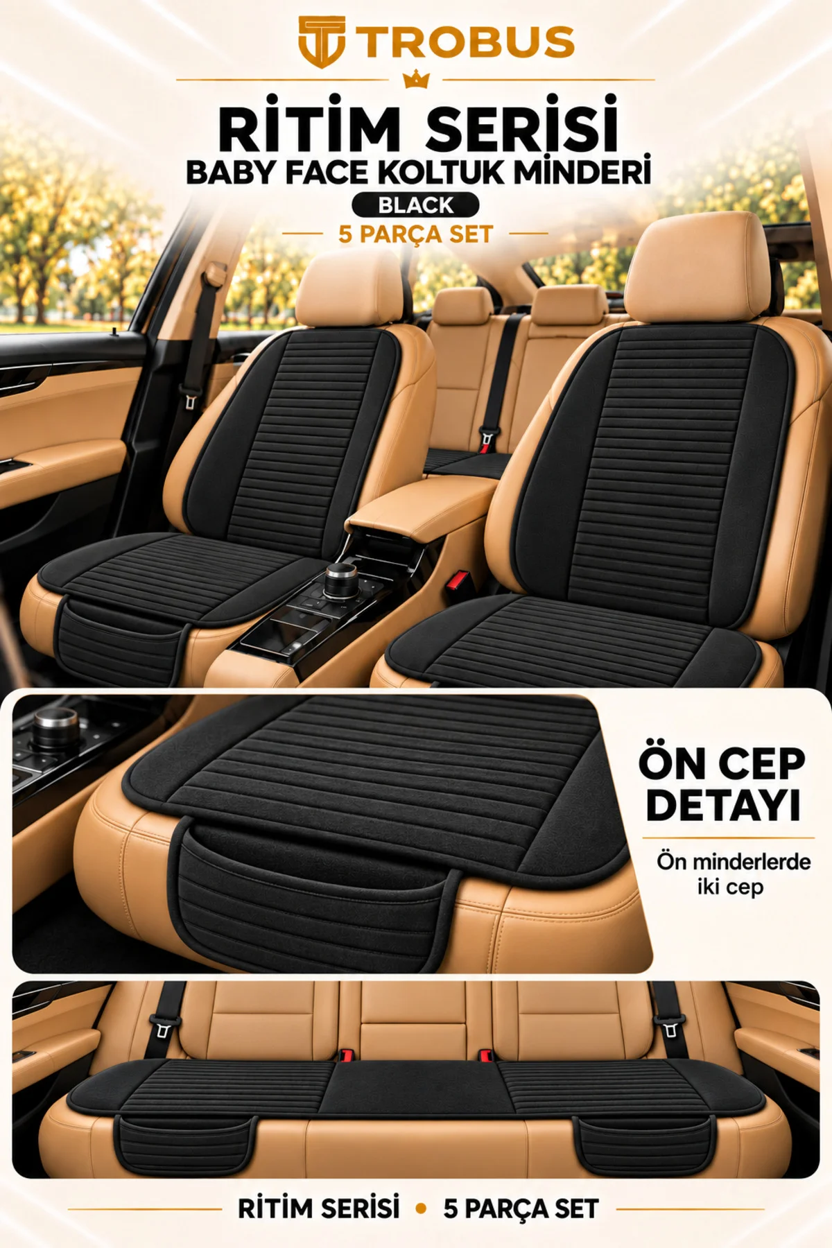 Ritim Honda Civic 2007-2011 Baby Face 5'li Koltuk Minderi Siyah