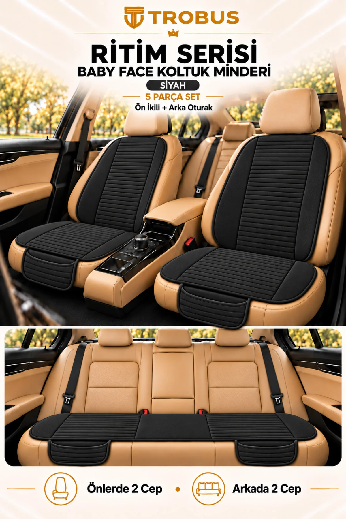 Ritim Honda Civic 2007-2011 Baby Face 5'li Koltuk Minderi Siyah