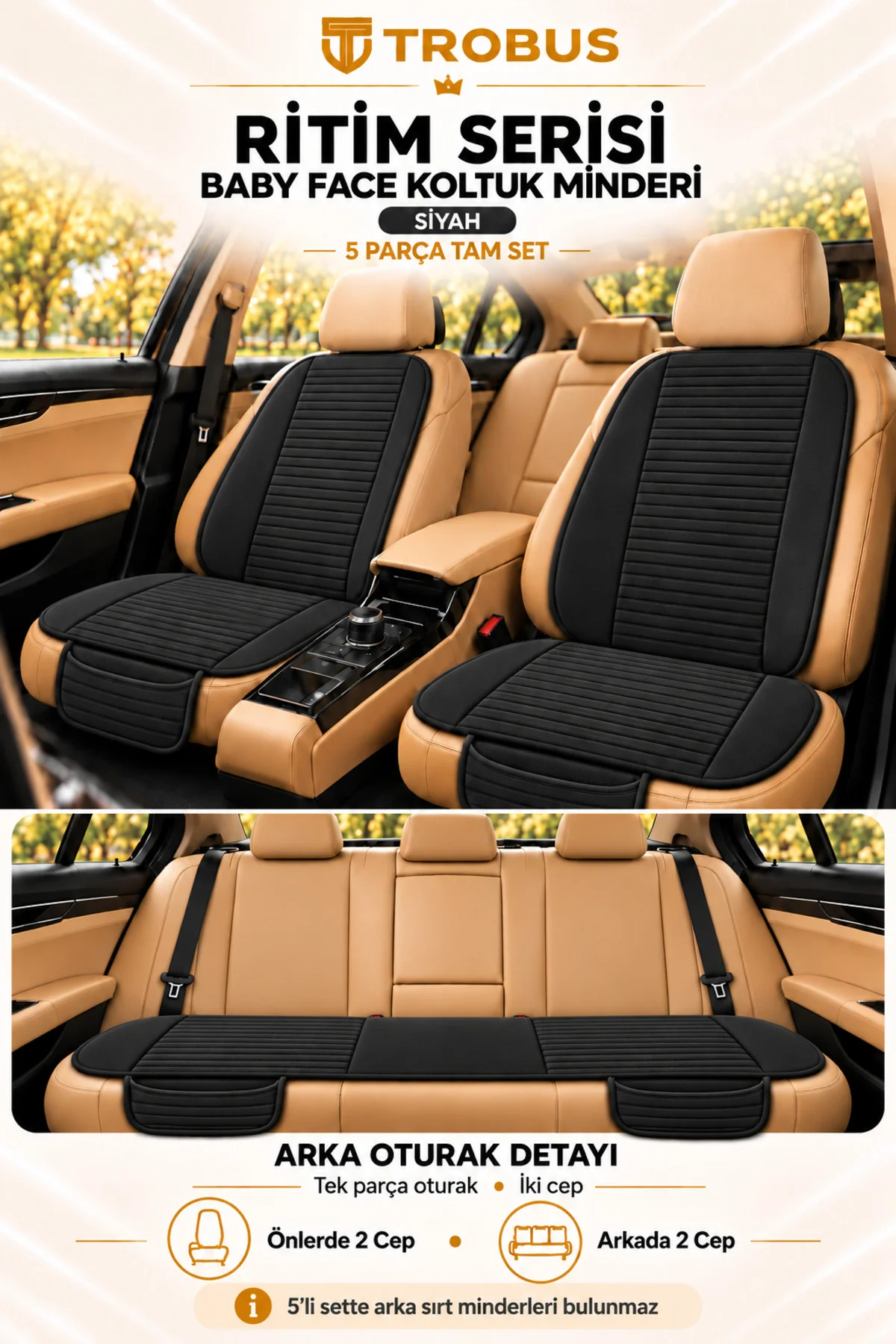 Ritim Honda Civic 2007-2011 Baby Face 5'li Koltuk Minderi Siyah