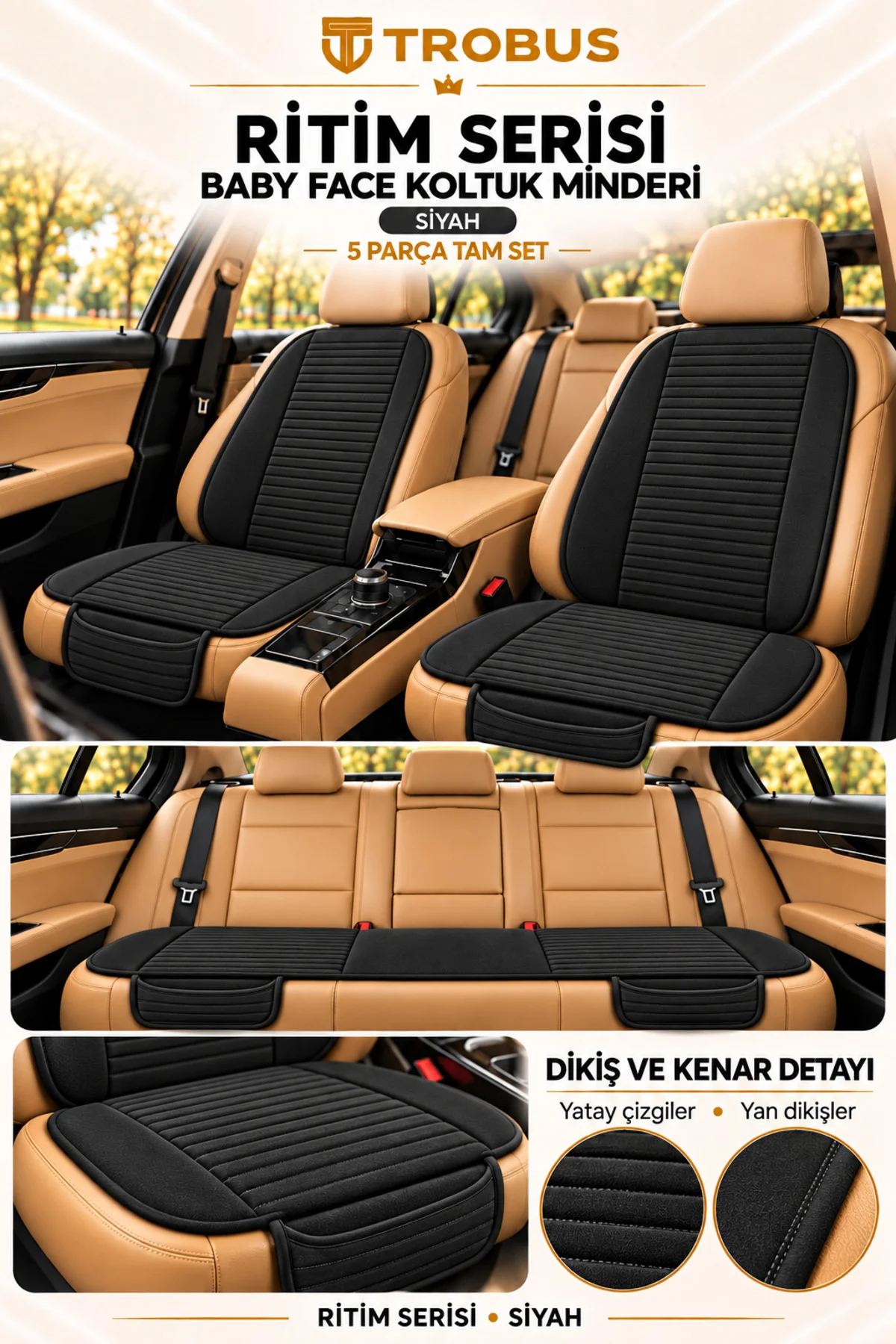 Ritim Honda Civic 2007-2011 Baby Face 5'li Koltuk Minderi Siyah