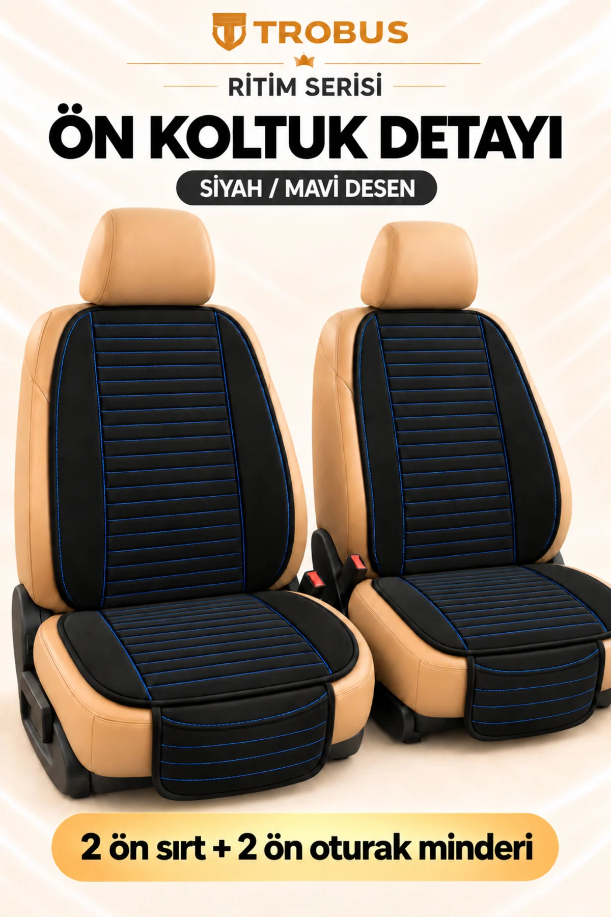 Ritim Peugeot 2008 2013 ve Sonrası Baby Face 7'li Koltuk Minderi Siyah Mavi Desen