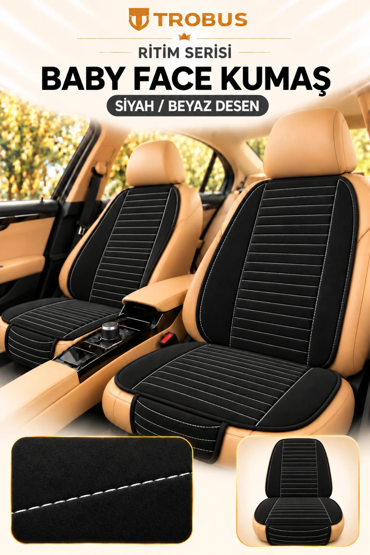 Ritim Peugeot 308 2007 ve Sonrası Baby Face 5'li Koltuk Minderi Siyah Beyaz Desen