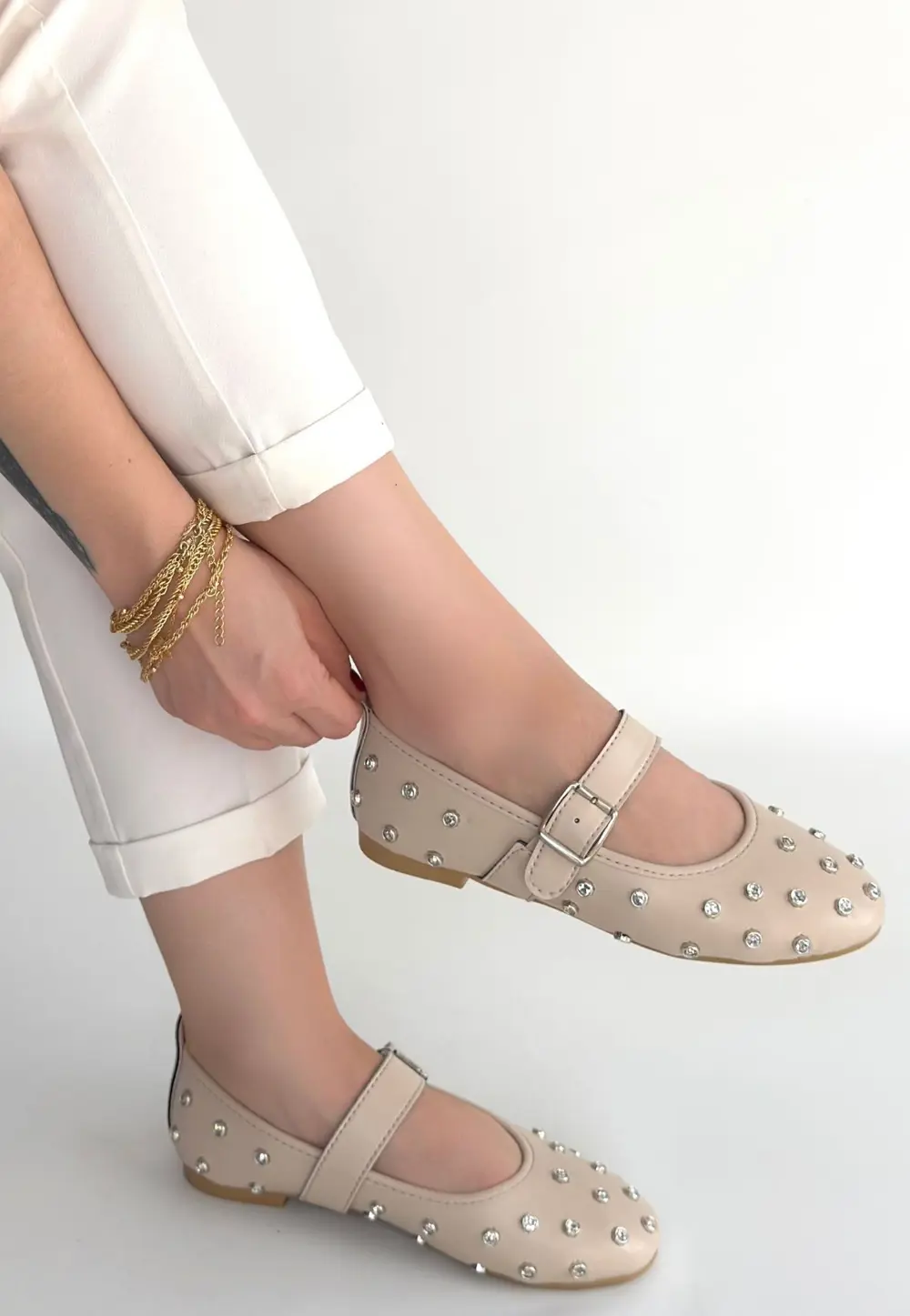 Ritta Bej Cilt Kemerli Babet Ayakkabı Ritta Bej Cilt Kemerli Babet Ayakkabı