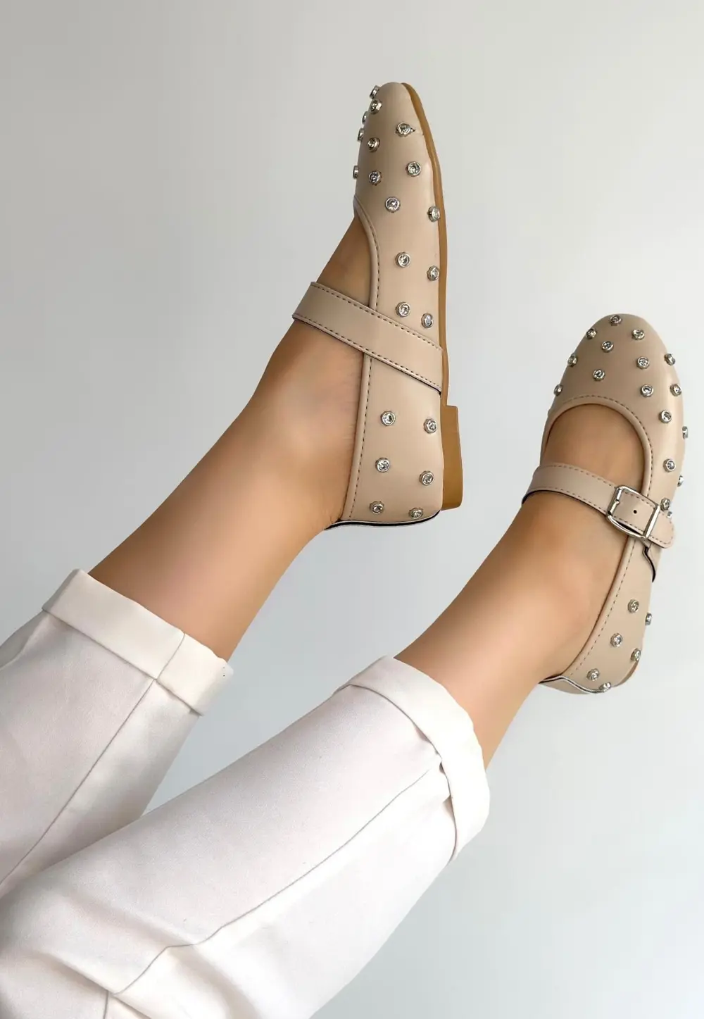 Ritta Bej Cilt Kemerli Babet Ayakkabı Ritta Bej Cilt Kemerli Babet Ayakkabı