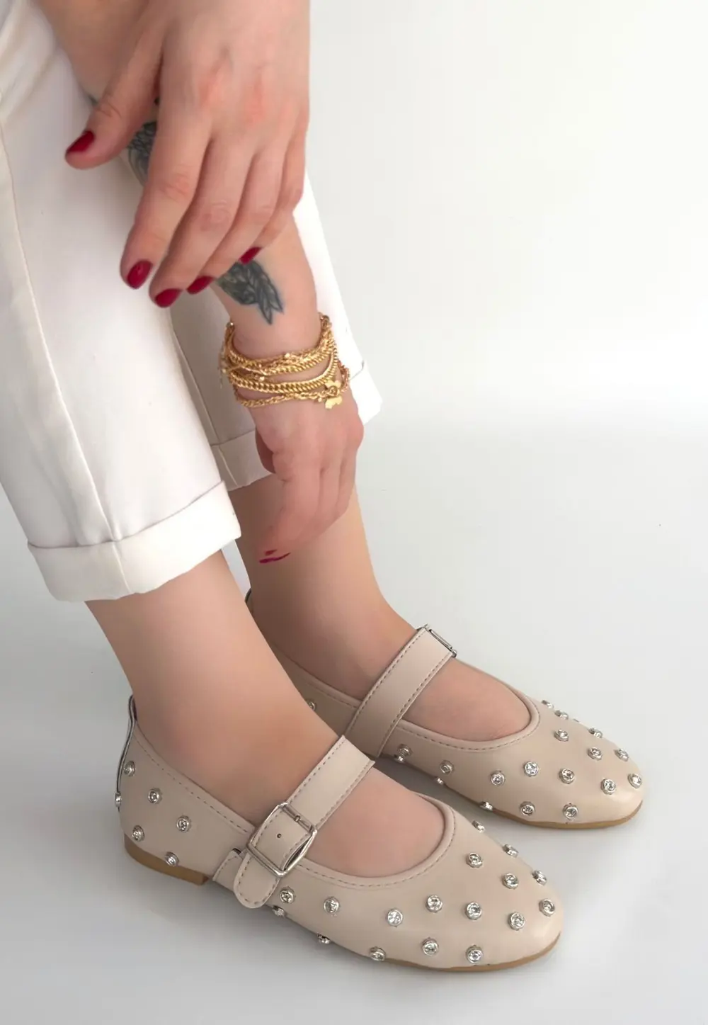 Ritta Bej Cilt Kemerli Babet Ayakkabı Ritta Bej Cilt Kemerli Babet Ayakkabı