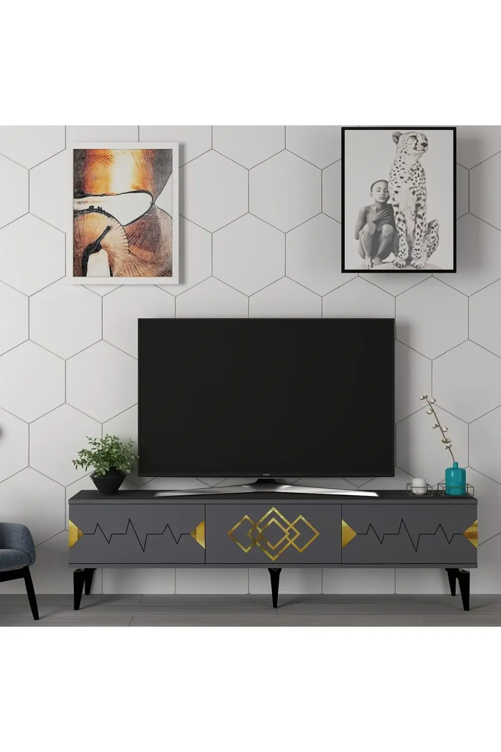 Rittim Tv Sehpası (ALT MODÜL) Antrasit-altın