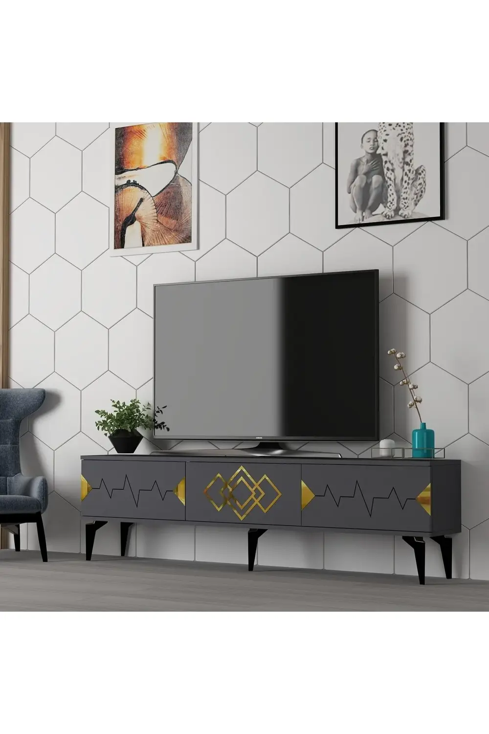 Rittim Tv Sehpası (ALT MODÜL) Antrasit-altın