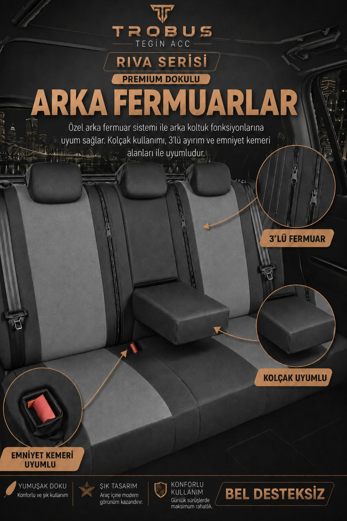 Riva Serisi Bel Destekli Tay Tüyü Oto Koltuk Kılıfı Füme Siyah Riva Serisi Bel Destekli Tay Tüyü Oto Koltuk Kılıfı Füme Siyah