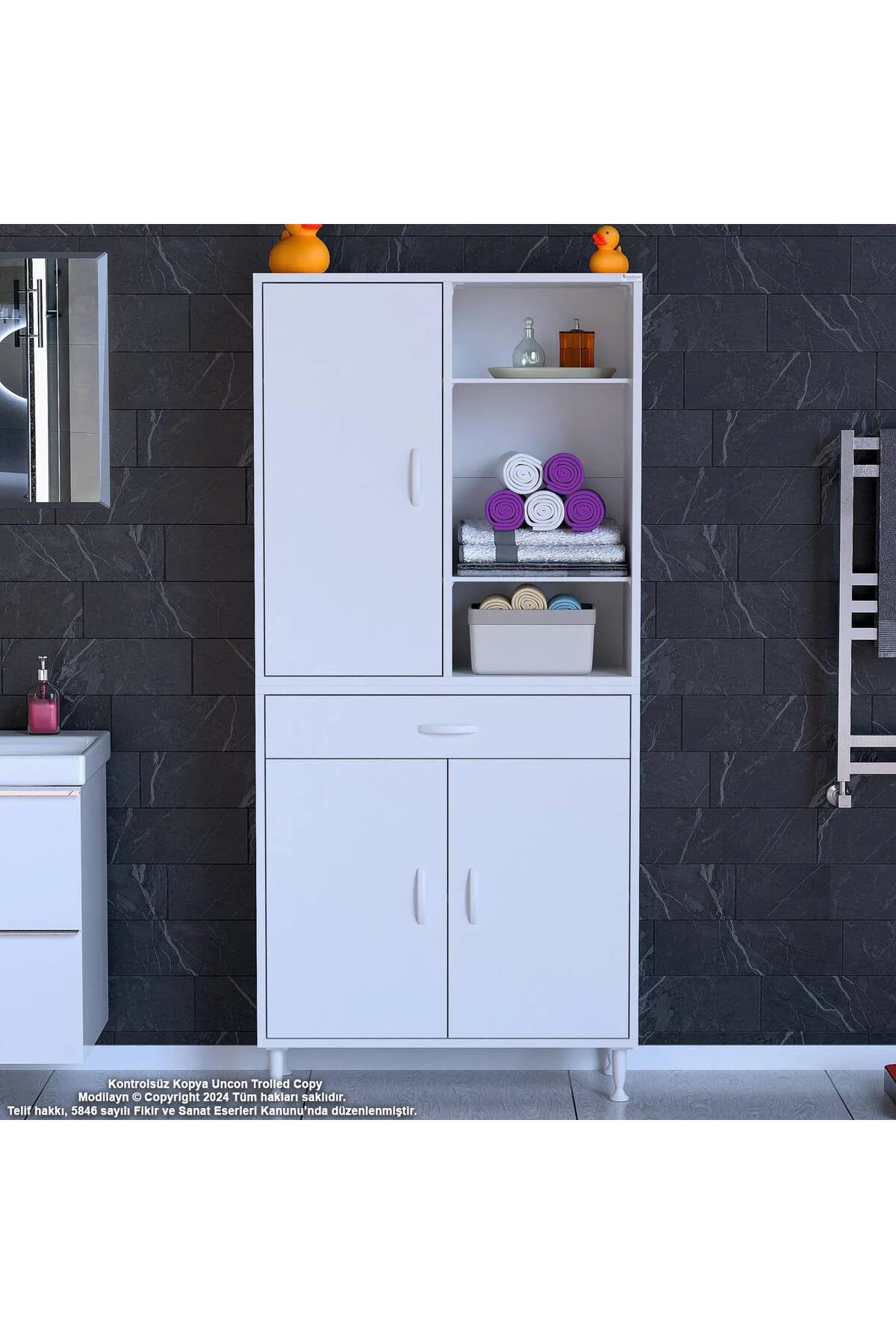 Rivo 4 Raflı Banyo/Mutfak Dolabı 70 cm Beyaz Renkli Çok Amaçlı Do