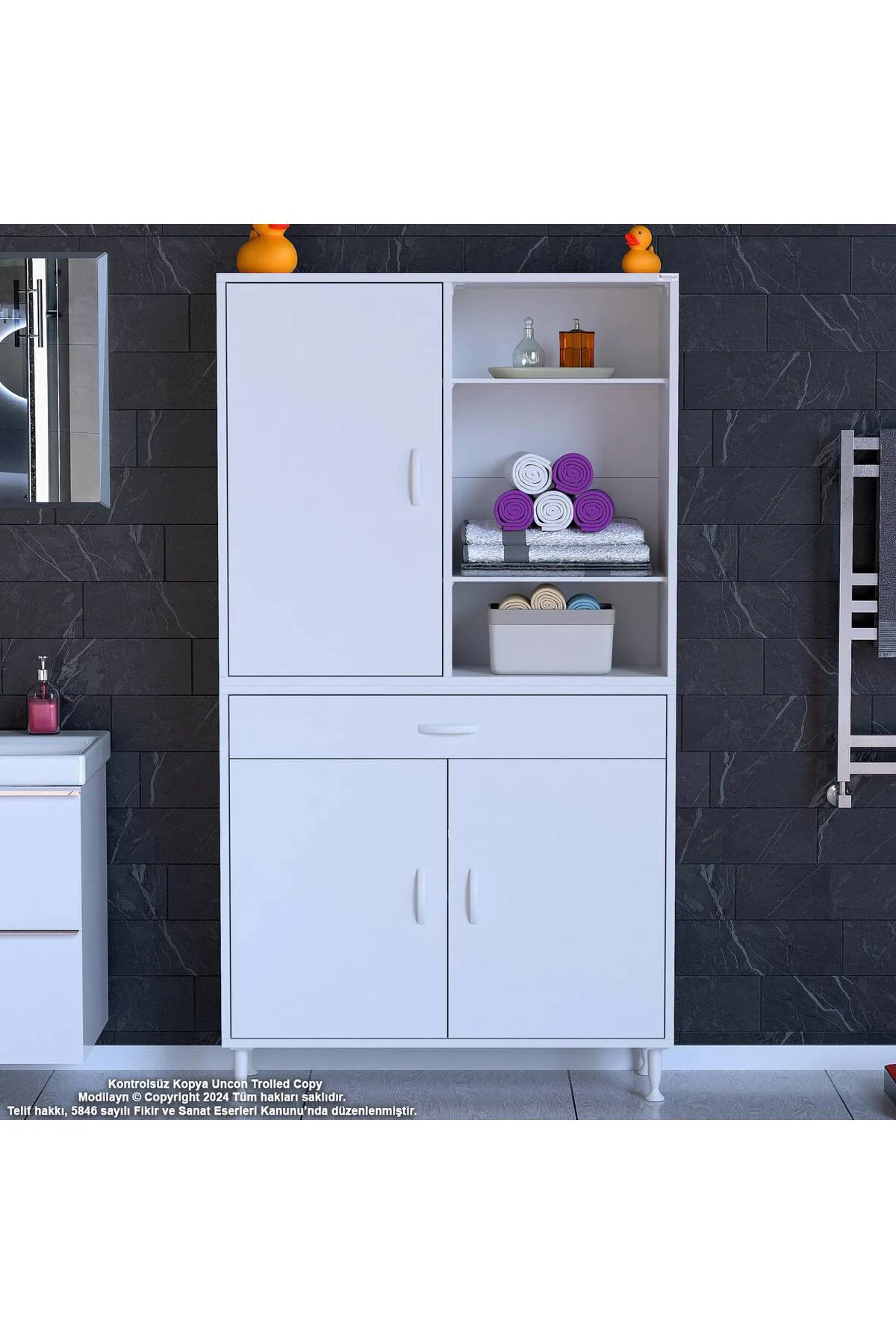 Rivo 4 Raflı Banyo/Mutfak Dolabı 95 cm Beyaz Renkli Çok Amaçlı Do