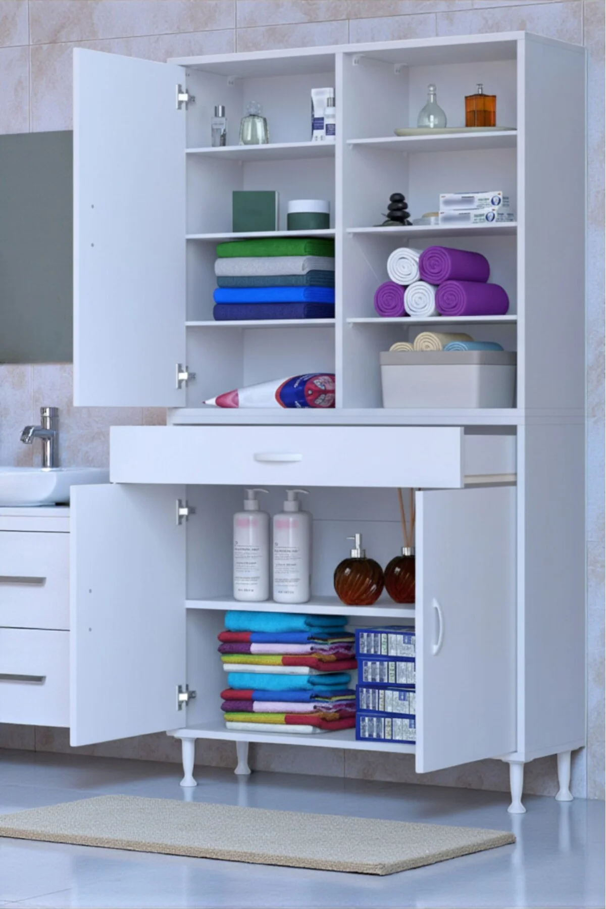 Rivo 4 Raflı Banyo/Mutfak Dolabı 100 cm Beyaz Renkli Çok Amaçlı D Rivo 4 Raflı Banyo/Mutfak Dolabı 100 cm Beyaz Renkli Çok Amaçlı D