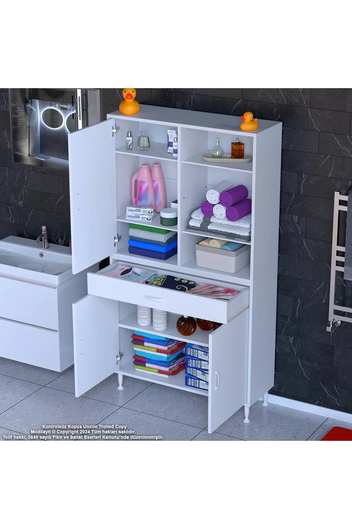 Rivo 4 Raflı Banyo/Mutfak Dolabı 100 cm Beyaz Renkli Çok Amaçlı D Rivo 4 Raflı Banyo/Mutfak Dolabı 100 cm Beyaz Renkli Çok Amaçlı D