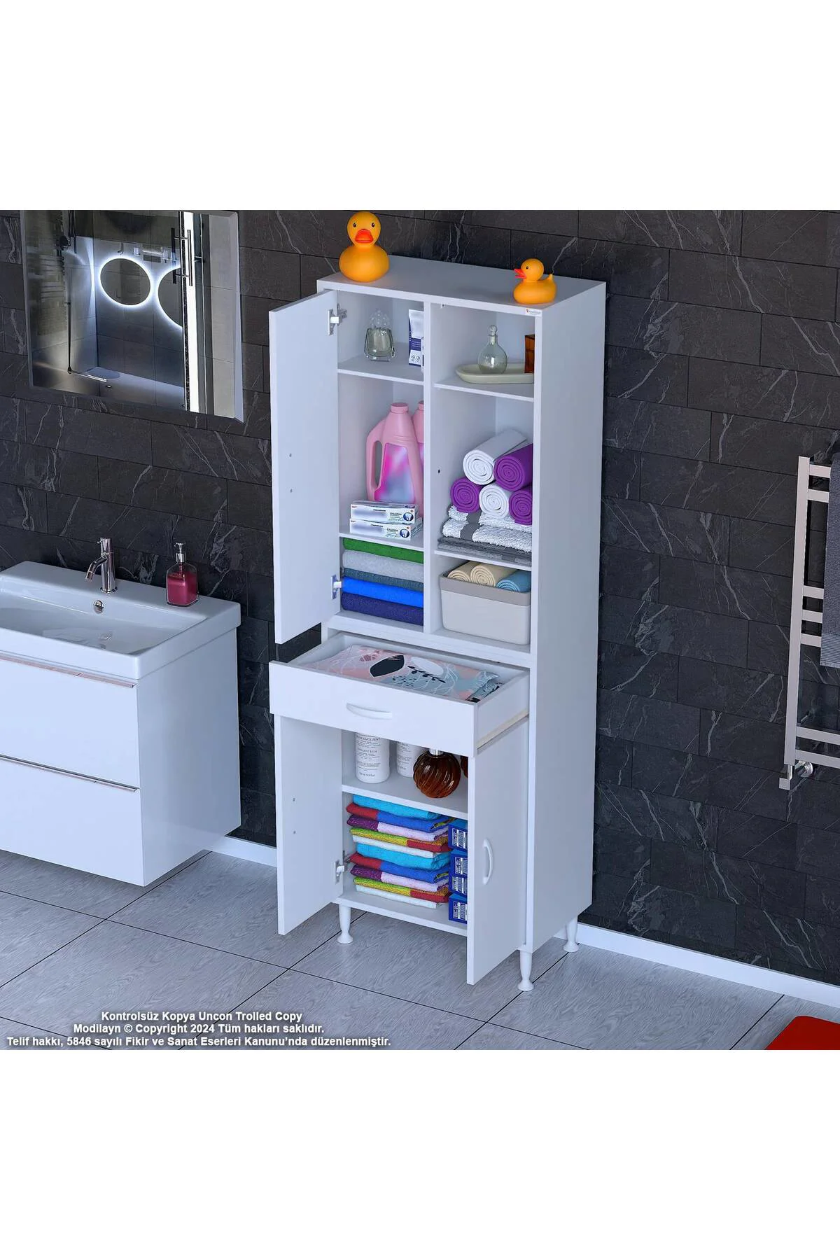 Rivo 4 Raflı Banyo/Mutfak Dolabı 60 cm Beyaz Renkli Çok Amaçlı Do