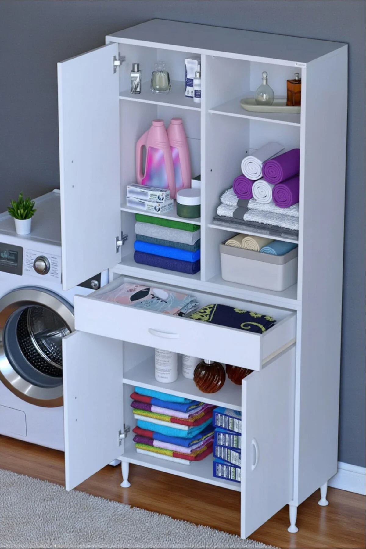 Rivo 4 Raflı Banyo/Mutfak Dolabı 70 cm Beyaz Renkli Çok Amaçlı Do