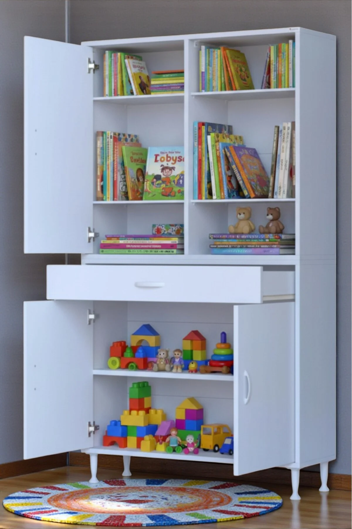 Rivo 4 Raflı Banyo/Mutfak Dolabı 95 cm Beyaz Renkli Çok Amaçlı Do