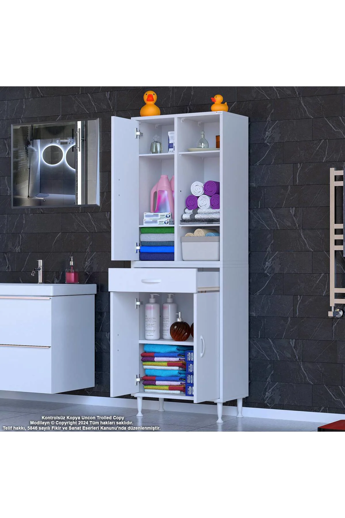 Rivo 4 Raflı Banyo/Mutfak Dolabı 60 cm Beyaz Renkli Çok Amaçlı Do