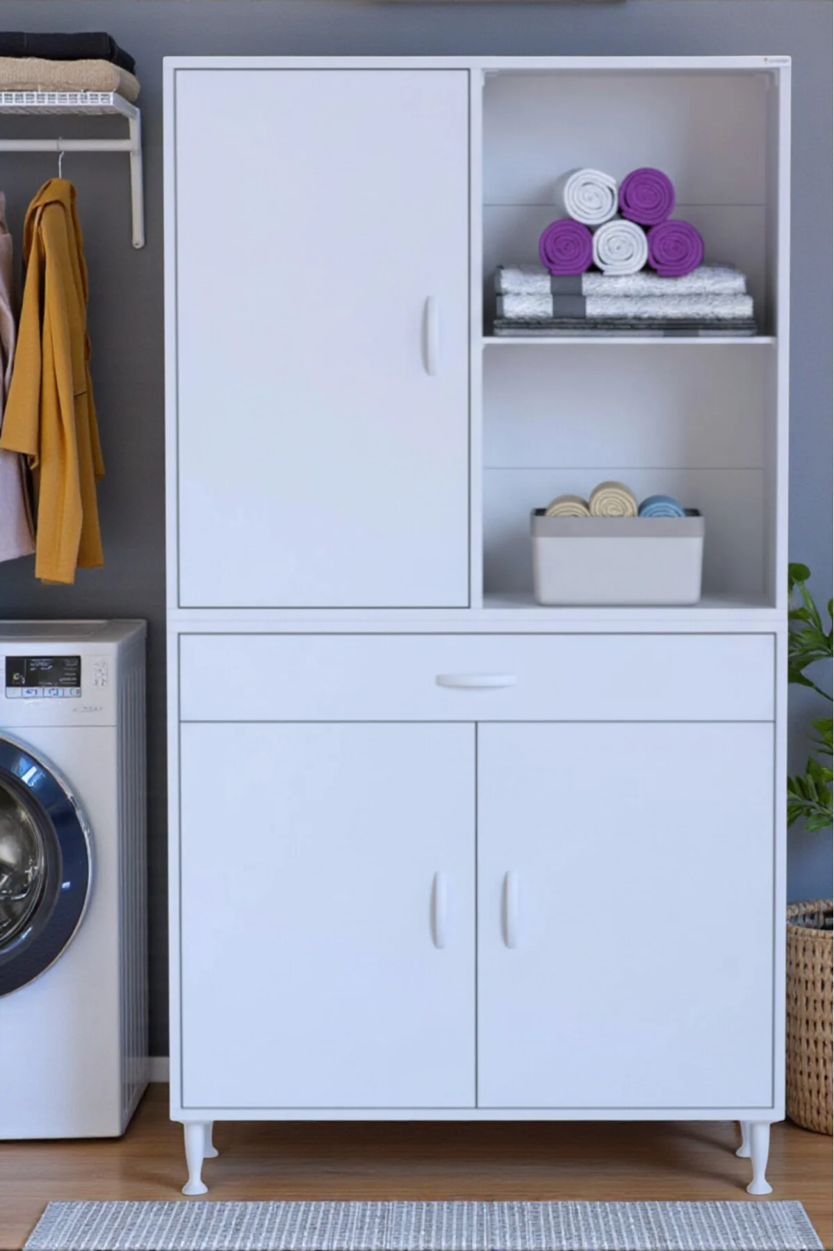 Rivo 4 Raflı Banyo/Mutfak Dolabı 90 cm Beyaz Renkli Çok Amaçlı Do