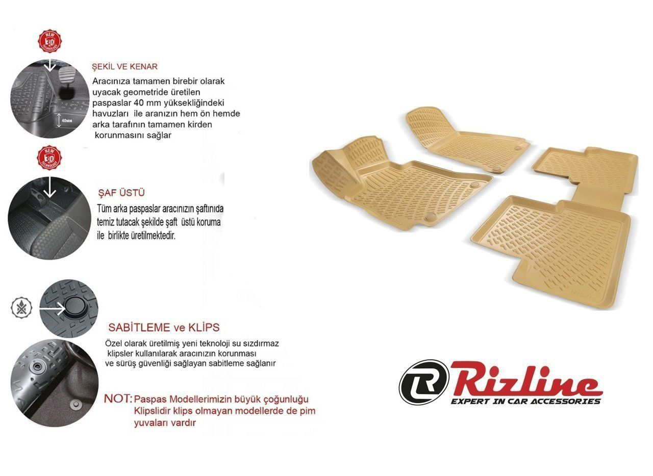 Rizline Audi Uyumlu A6 Bej 2005-2006 Model 3D Havuzlu Paspas Drs 