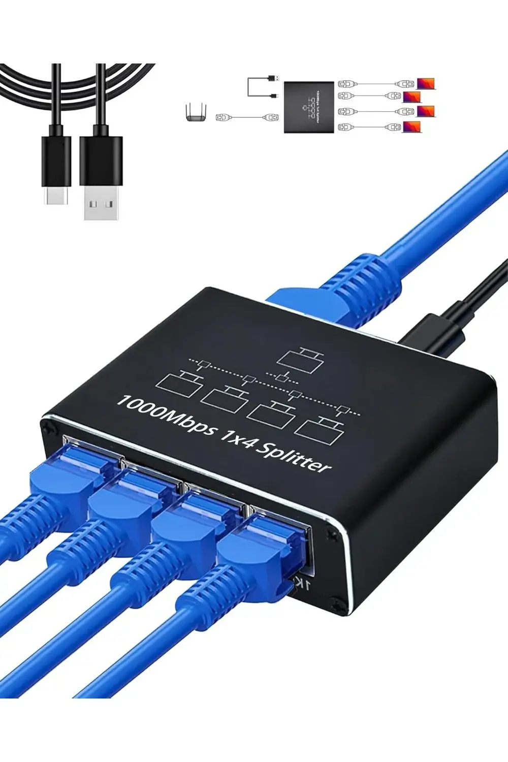 Rj45 Gigabit Ethernet Çoklayıcı 1x4 100m İletim