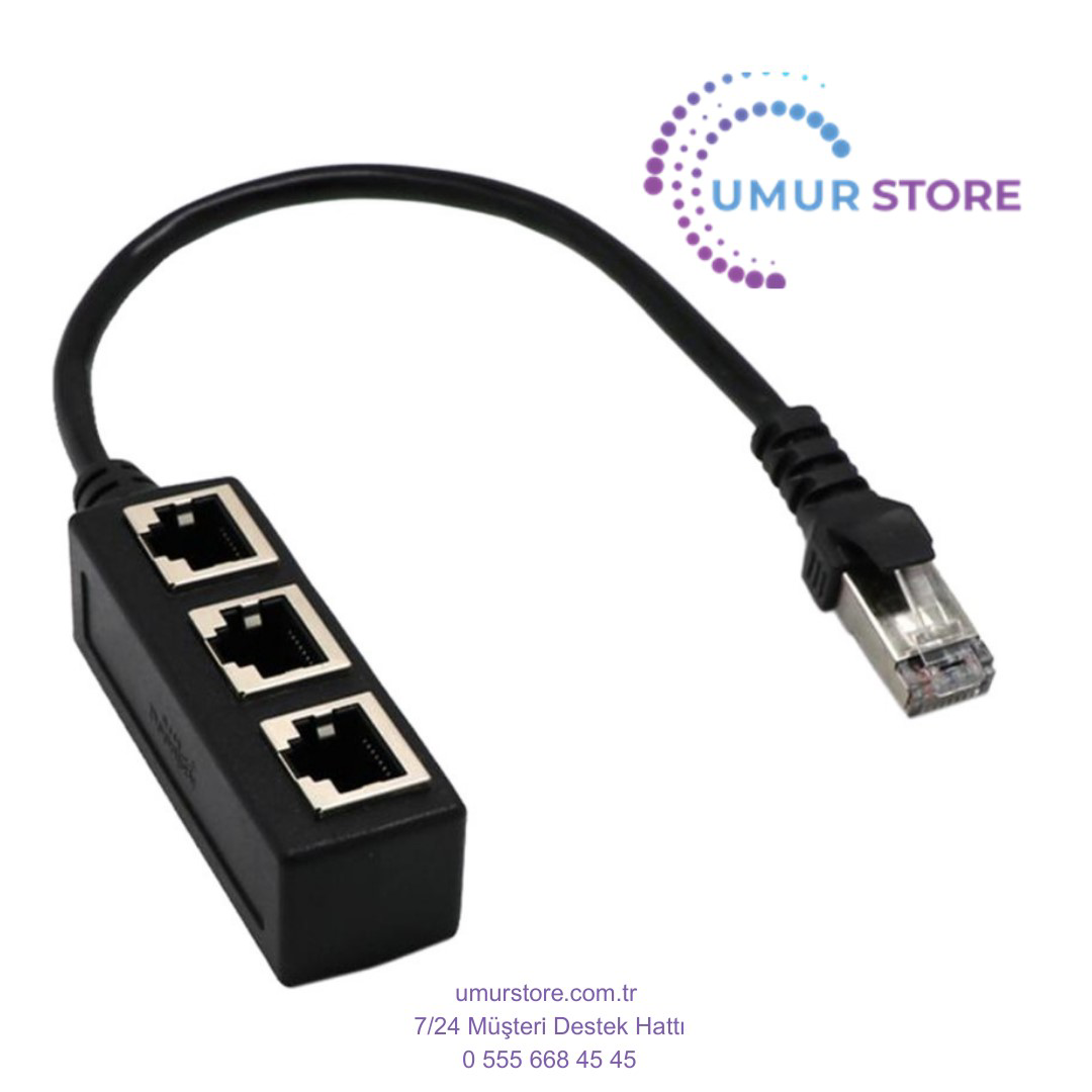 Herz Rj45 Y Splitter Adaptörü 1 İla 3 Port Cat 5 / Cat 6 Lan Ethernet