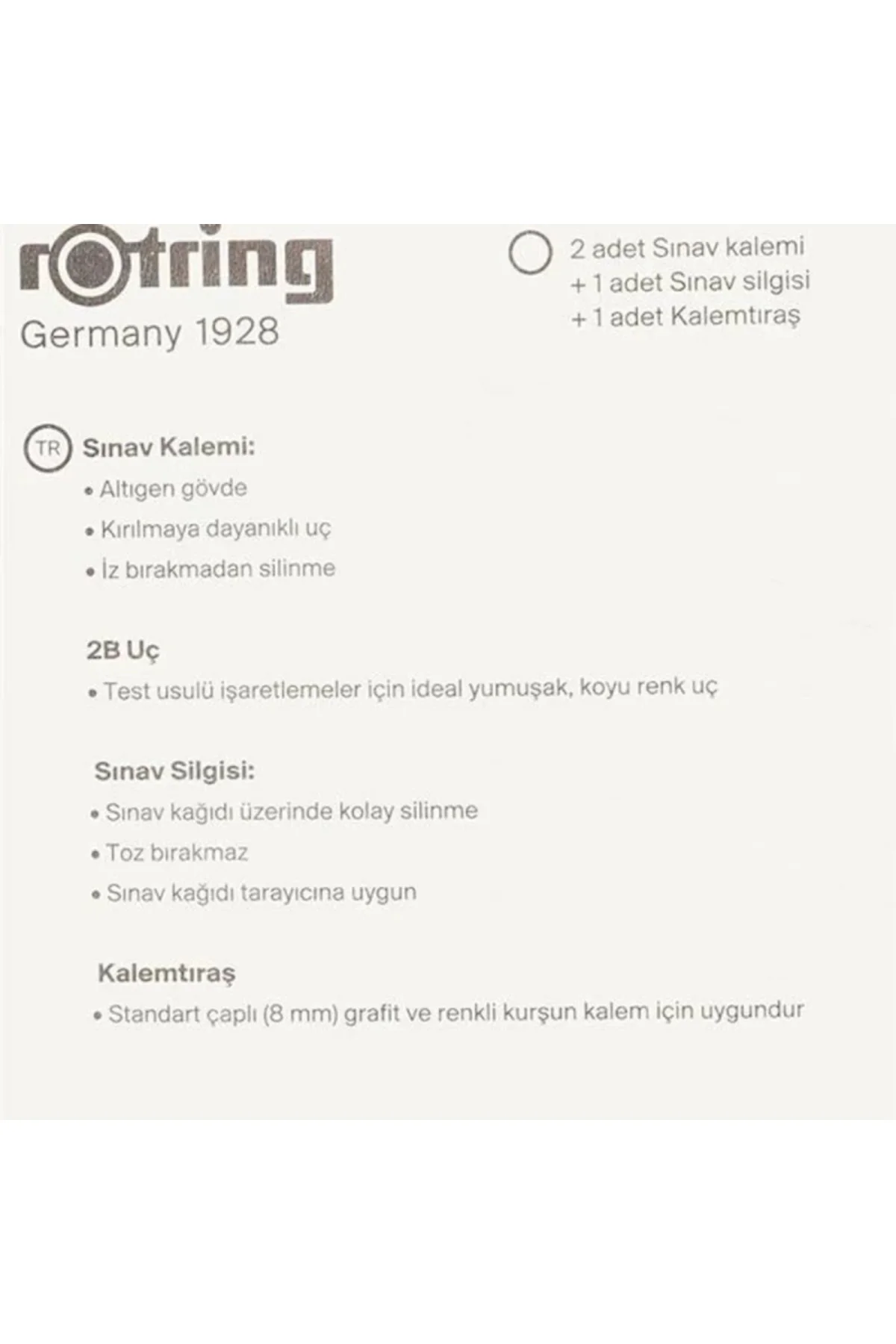 RO 2090068WK Sınav Seti Sınav Kalemi, Silgi, Kalemtraş, Siyah