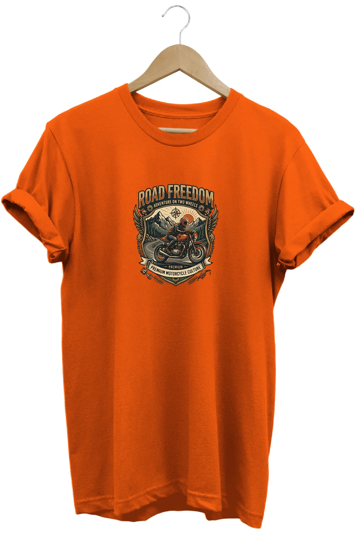 Road Freedom Motorsiklet Baskılı Erkek Tişört Vintage Retro Tasar