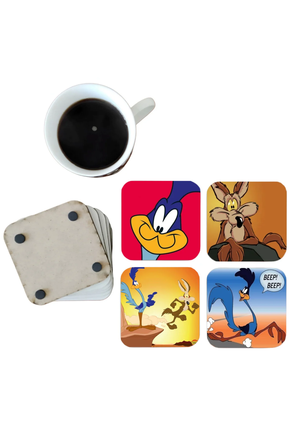 Road Runner ve Coyote Dekoratif Ahşap Bardak Altlığı Seti 0109