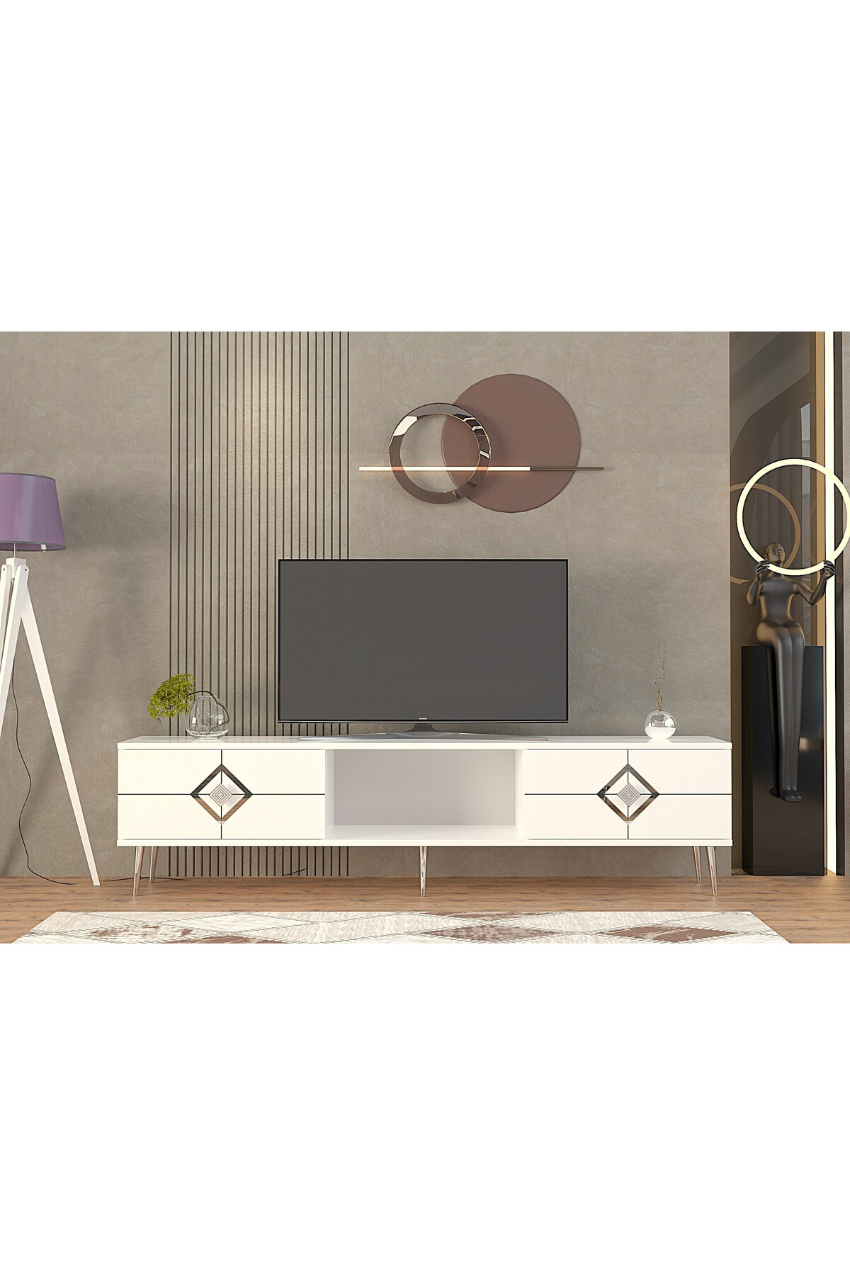 Cantek Dizayn Robberct Tv Sehpası Beyaz-Gümüş