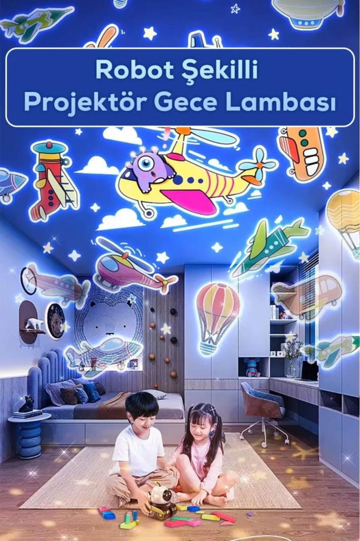 Robot şekilli siyah plastik şarjlı müzikli projektör gece lambası 16 x 14 cm - 16 x 14 Boyut/Ebat Fiyatı, Yorumları ve Özellikleri