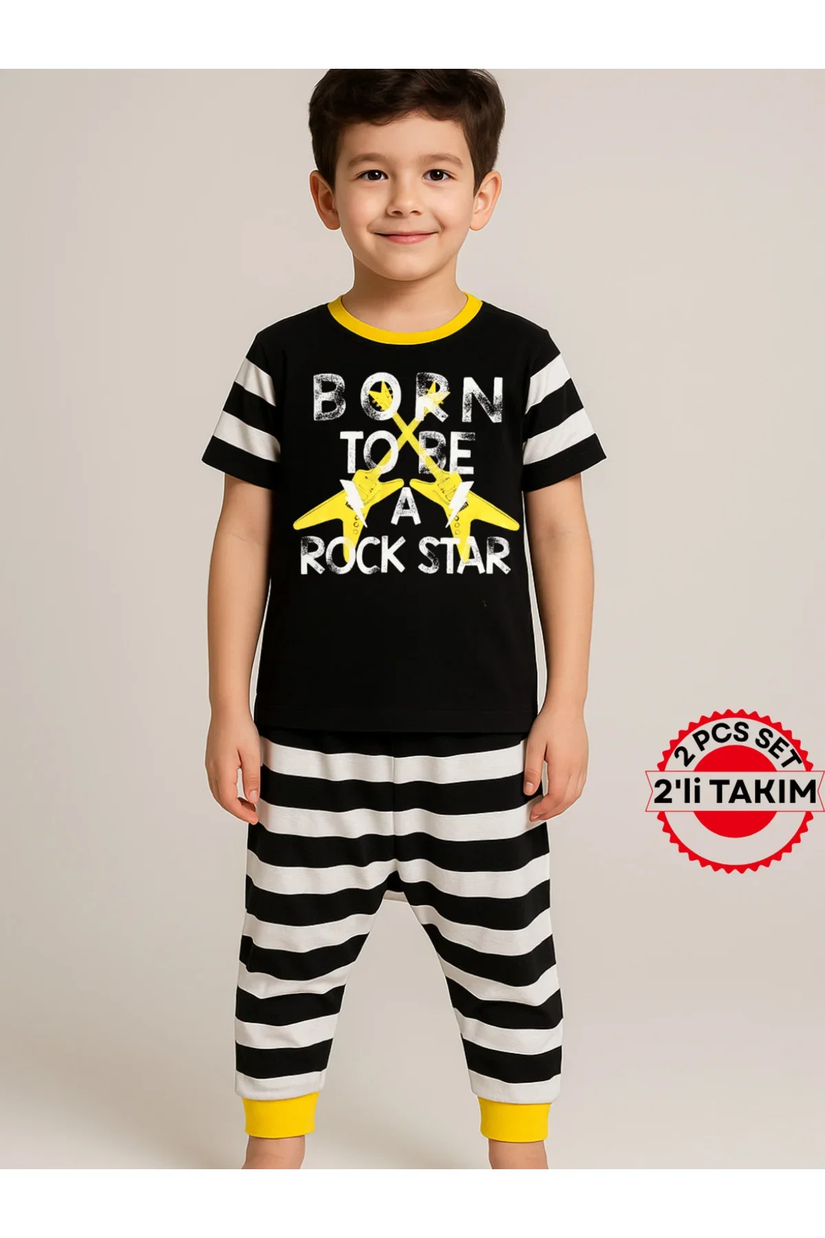 Rocker Çizgili Kapri + T-shirt Takım Rocker Çizgili Kapri + T-shirt Takım
