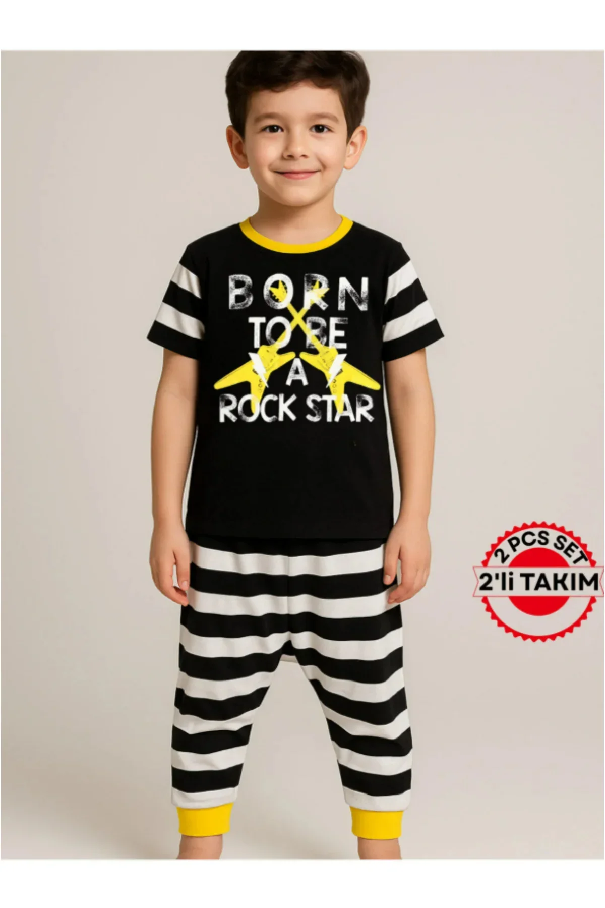 Rocker Çizgili Kapri + T-shirt Takım Rocker Çizgili Kapri + T-shirt Takım - Görsel 4