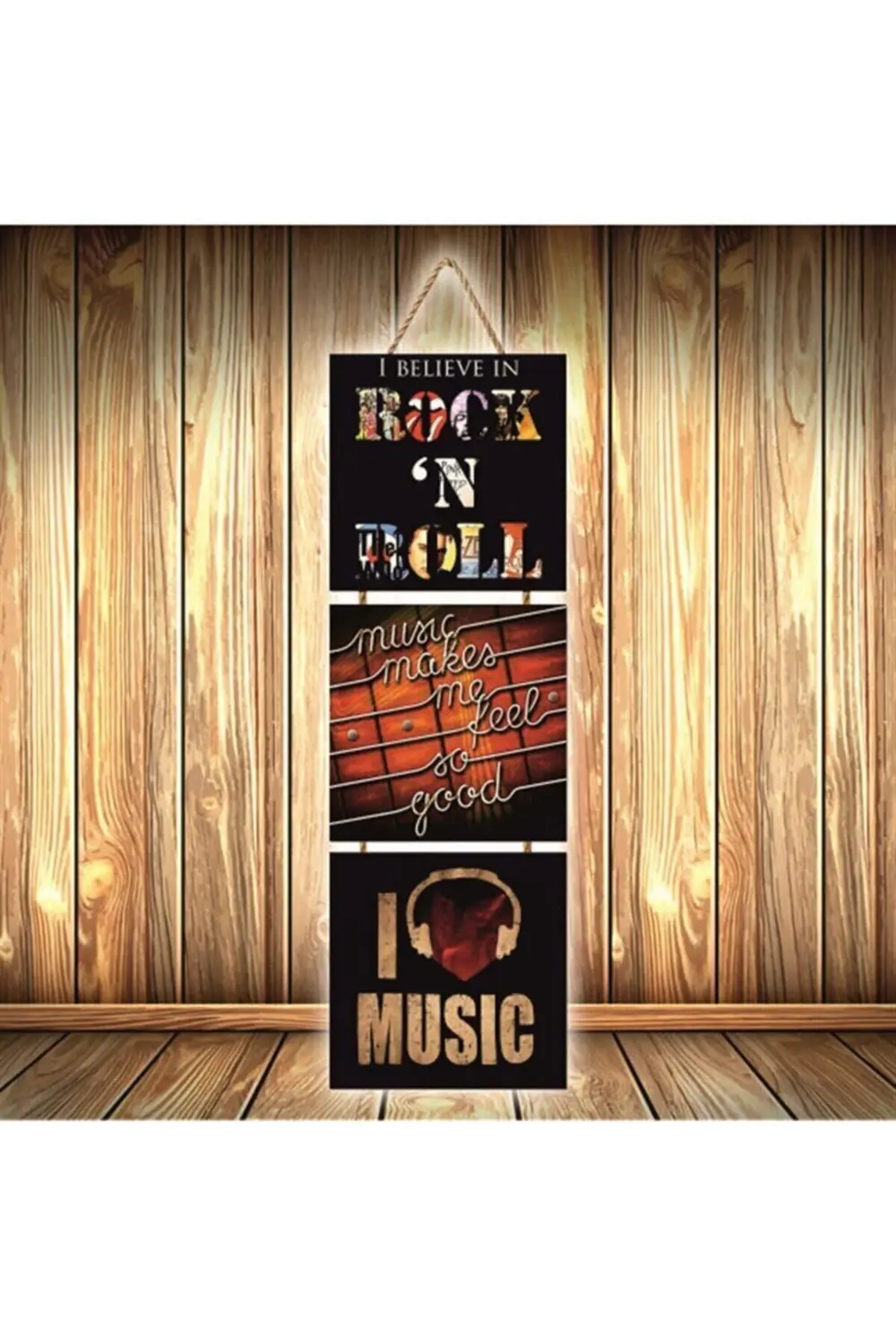 Rock'n Rool Tasarımlı Üçlü Retro Ahşap Poster Ü338 Fiyatı, Yorumları ve Özellikleri
