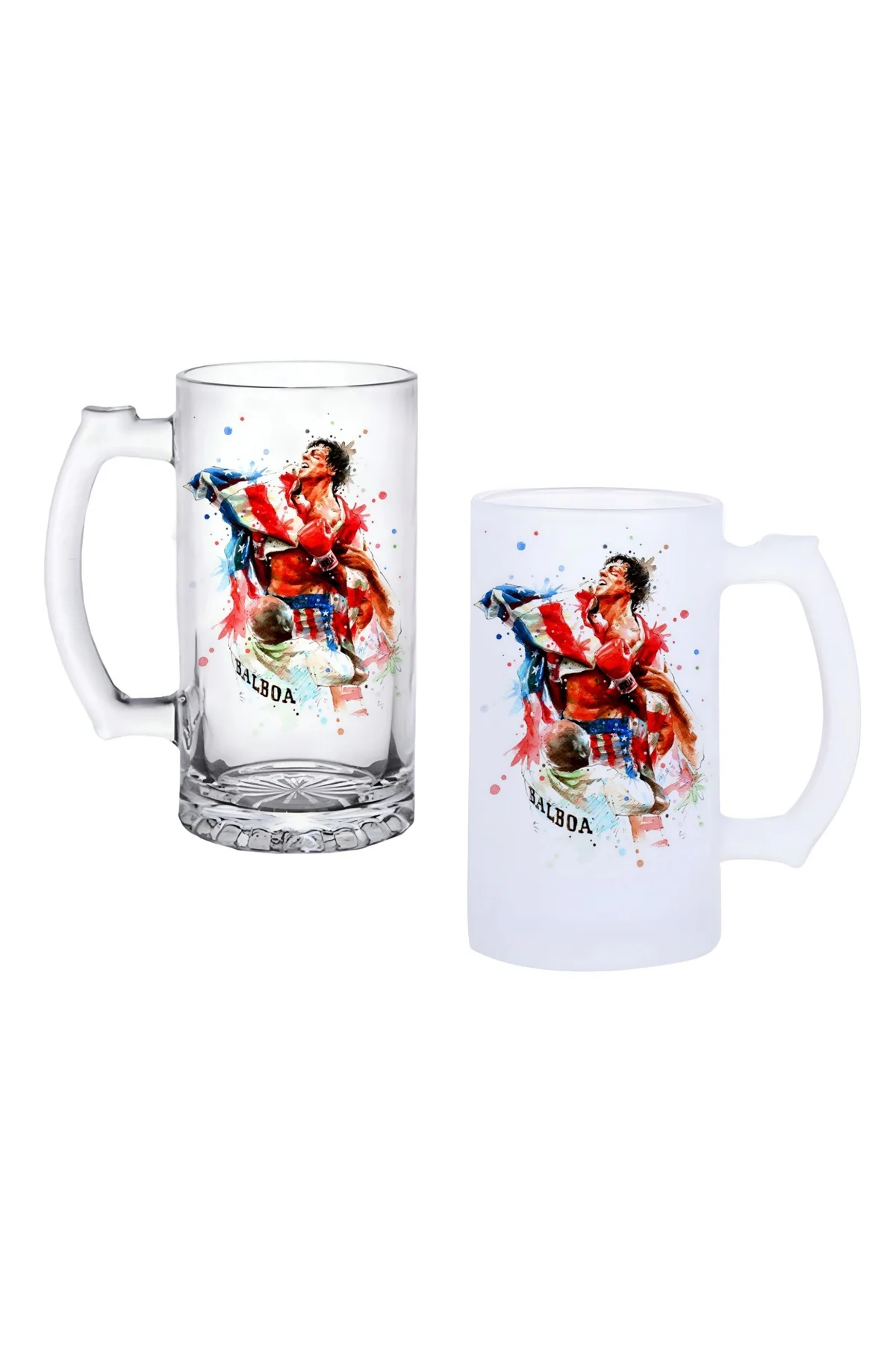 Rocky Balboa Kulplu Bira Bardağı Buzlu veya Şeffaf Seçenekli 0189