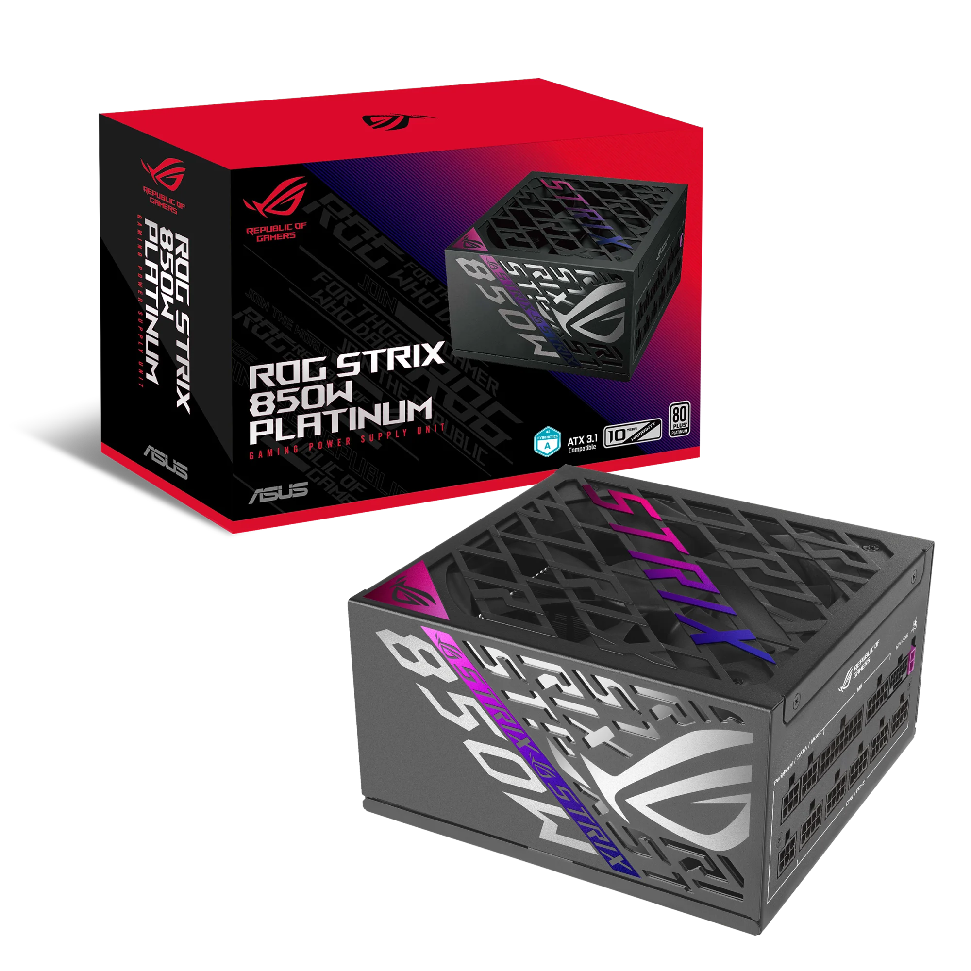 ROG-STRIX-850P TAM MODÜLER GÜÇ KAYNAĞI, 80 PLUS PLATİNUM SERTİFİKALI, ATX 3.1, GaN MOSFET, AKILLICA VOLTAJ DÜZENLEYİCİ, 10 YIL GARANTİ