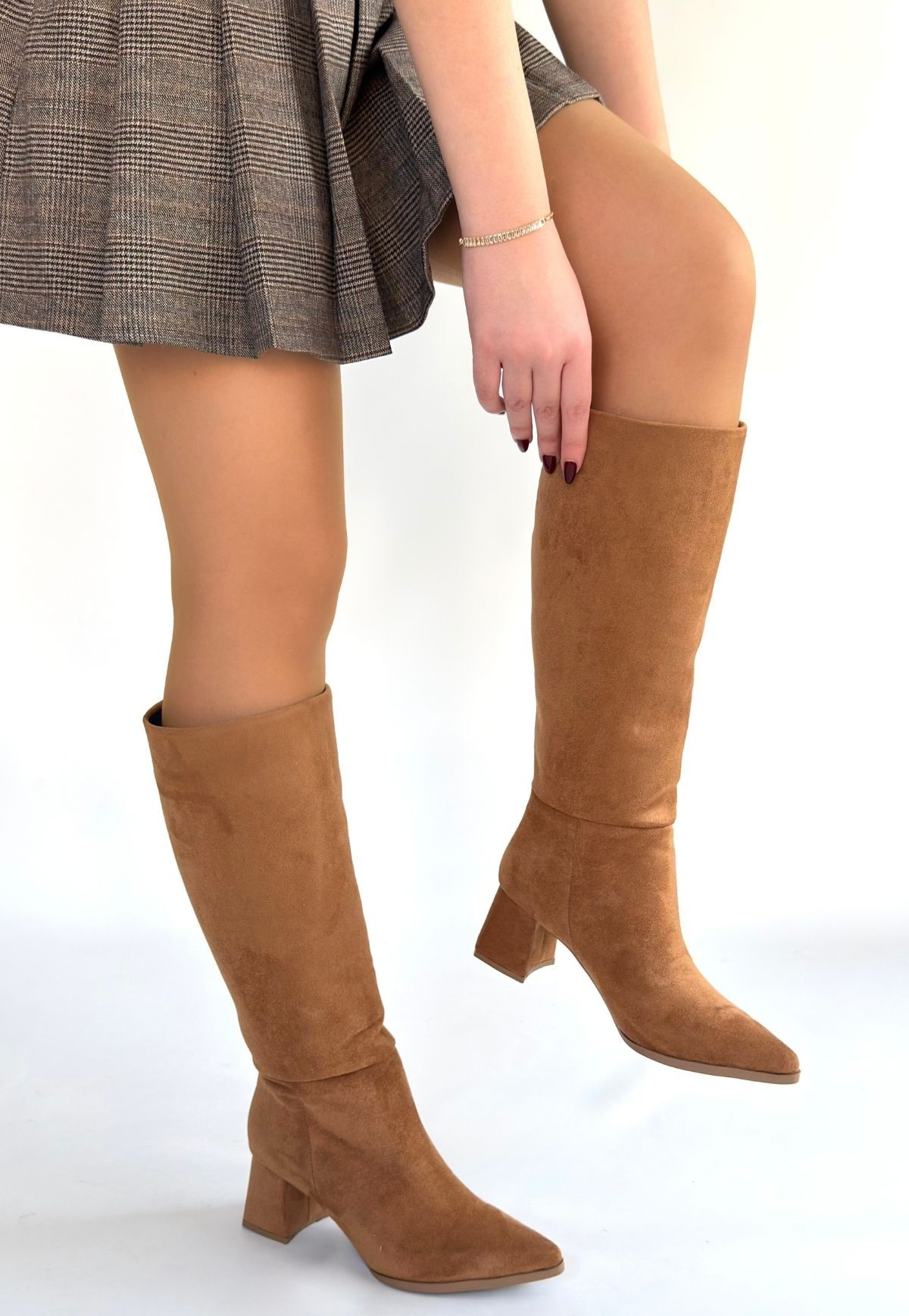 Roksa Taba Süet Topuklu Çizme Roksa Taba Süet Topuklu Çizme