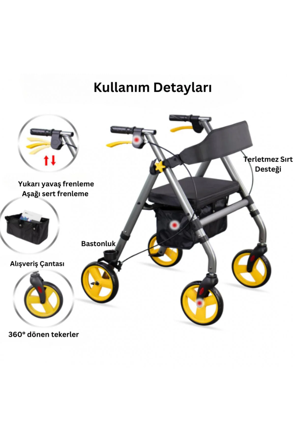 Rolatör 4 Tekerli Yürüteç | Rollatör | Lüx Oturaklı Fiyatı, Yorumları ve Özellikleri