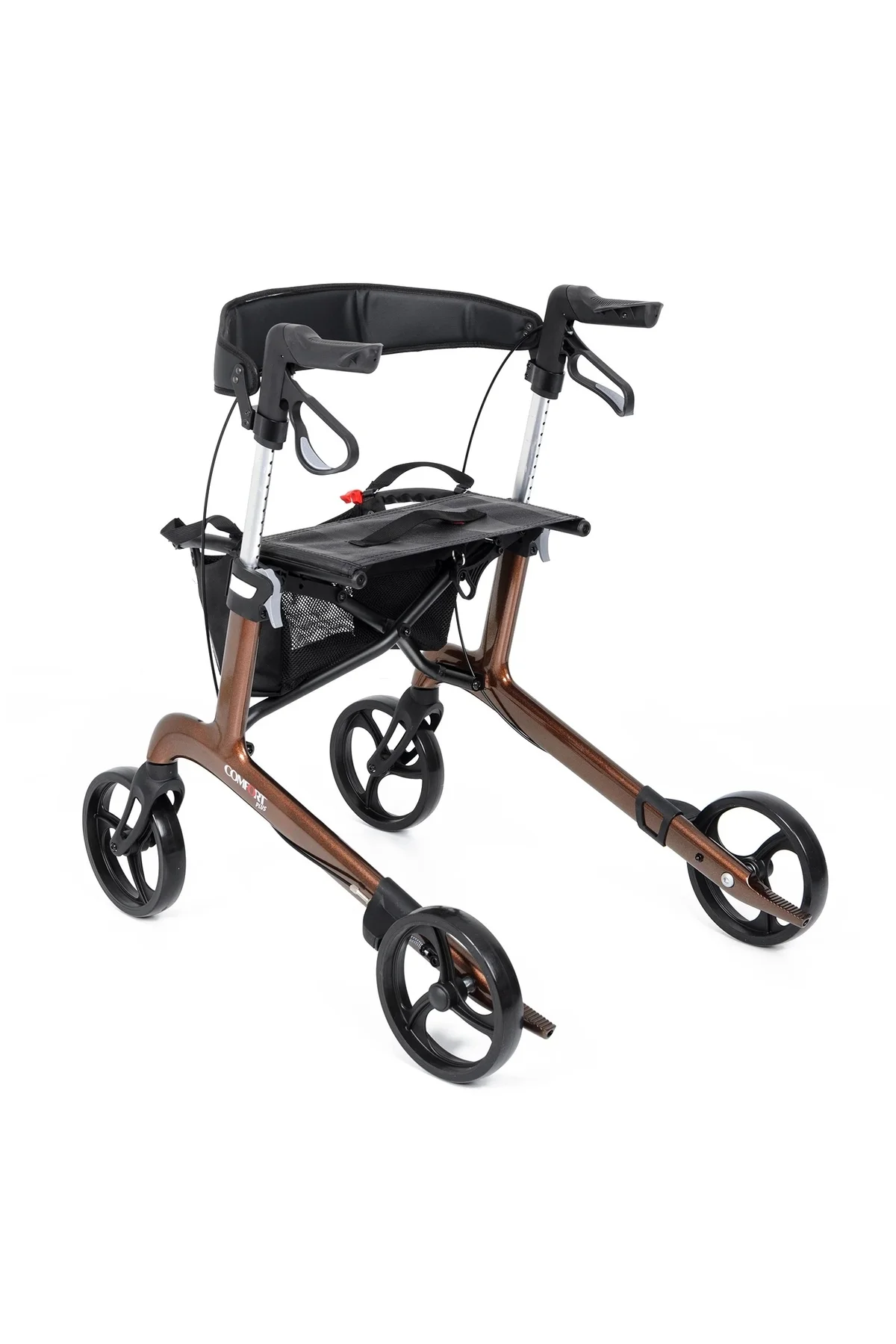 Rolatör Yürüteç Kahverengi | Carbon Fiber Şase, Katlanabilir Oturaklı Sepetli Spirit X4 Rolatör Yürüteç Kahverengi | Carbon Fiber Şase, Katlanabilir Oturaklı Sepetli Spirit X4 - Görsel 3