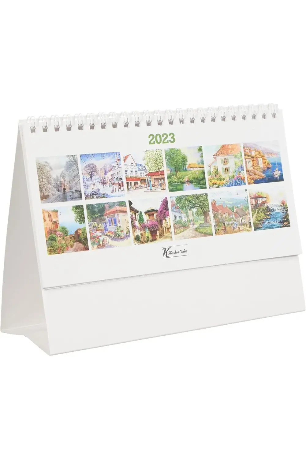 Rom Color 2023 MTK-807 Karton Üçgen Masa Takvim Kasabadan Manzara