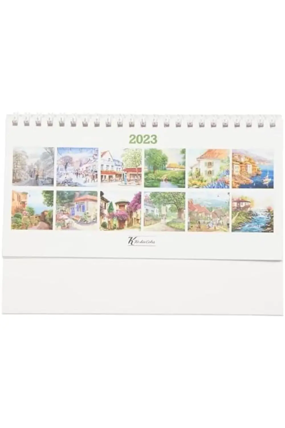 Rom Color 2023 MTK-807 Karton Üçgen Masa Takvim Kasabadan Manzara