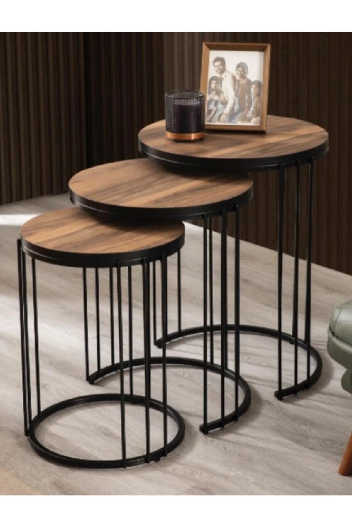 Roma Ceviz Kaplama  Mdf  3^lü Zigon Sehpa