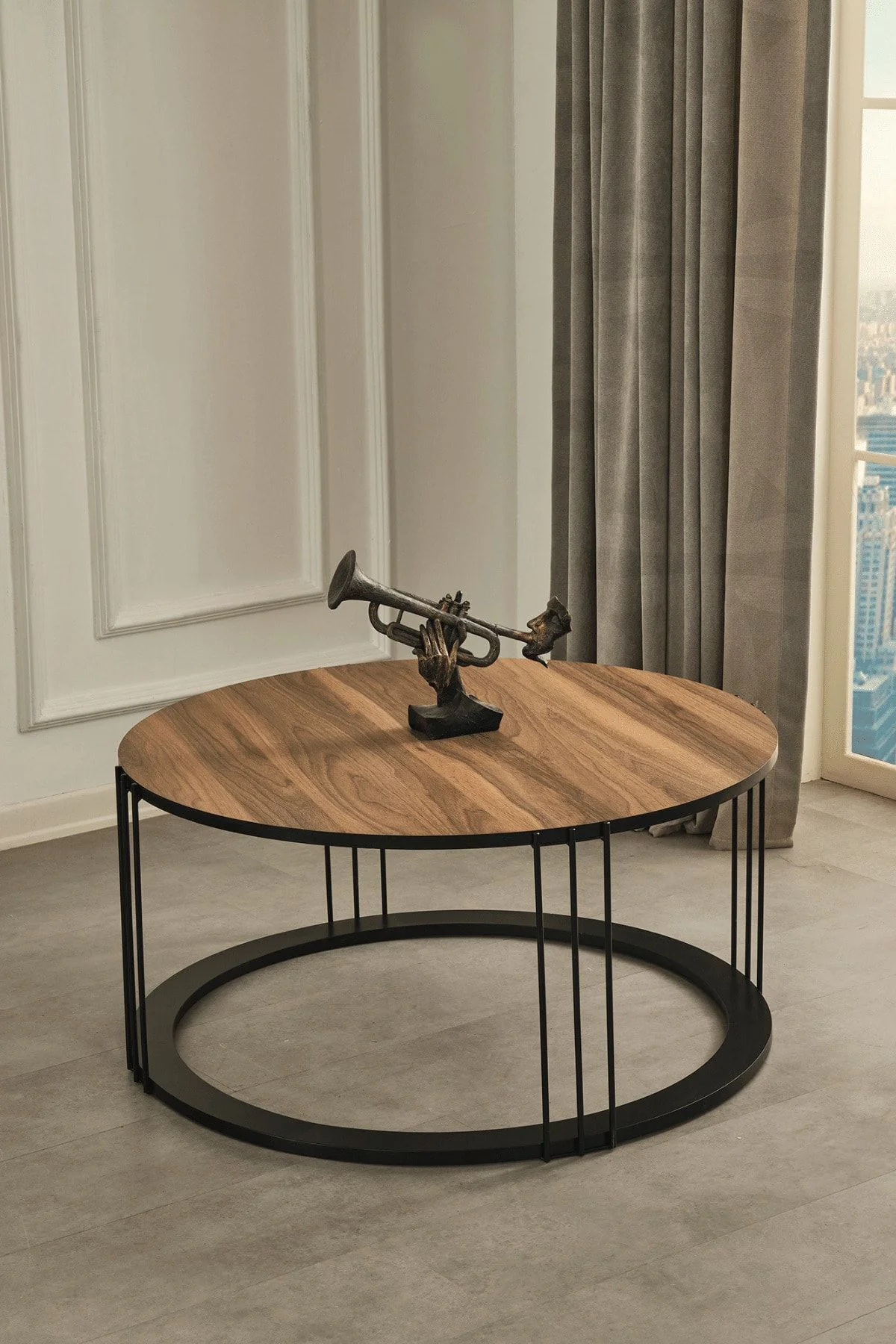 Roma Siyah Metal Ayaklı,Mermer Desenli Mdf'li Orta Sehpa