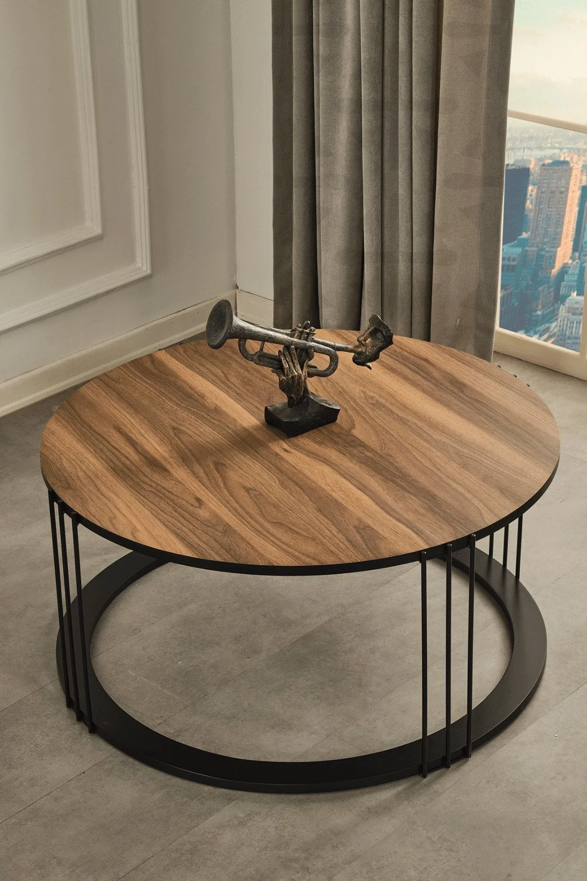 Roma Siyah Metal Ayaklı,Mermer Desenli Mdf'li Orta Sehpa