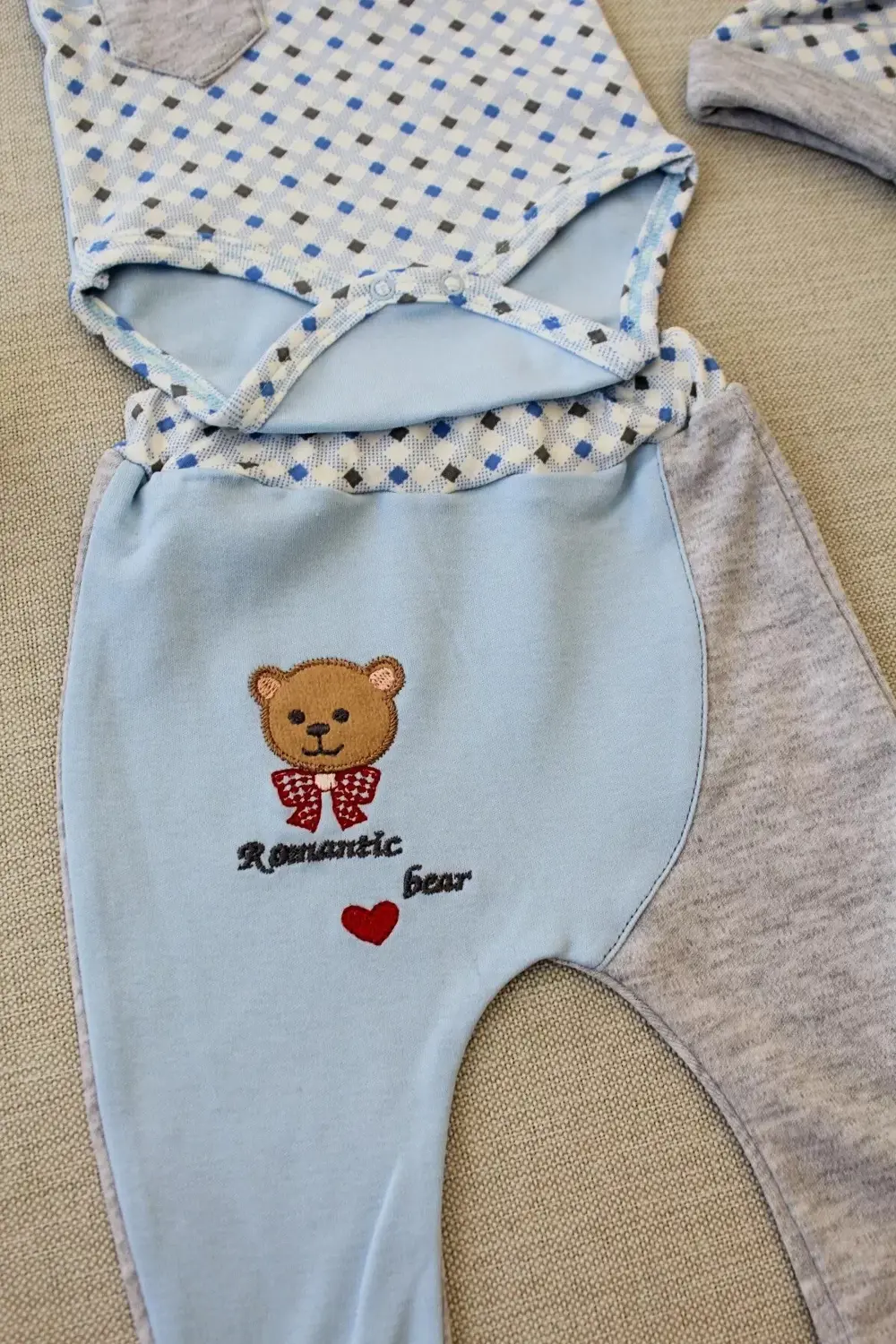 Romantik Aayıcık Nakışlı Şapkalı Uzun Kollu Zıbınlı 3lü Kız-erkek