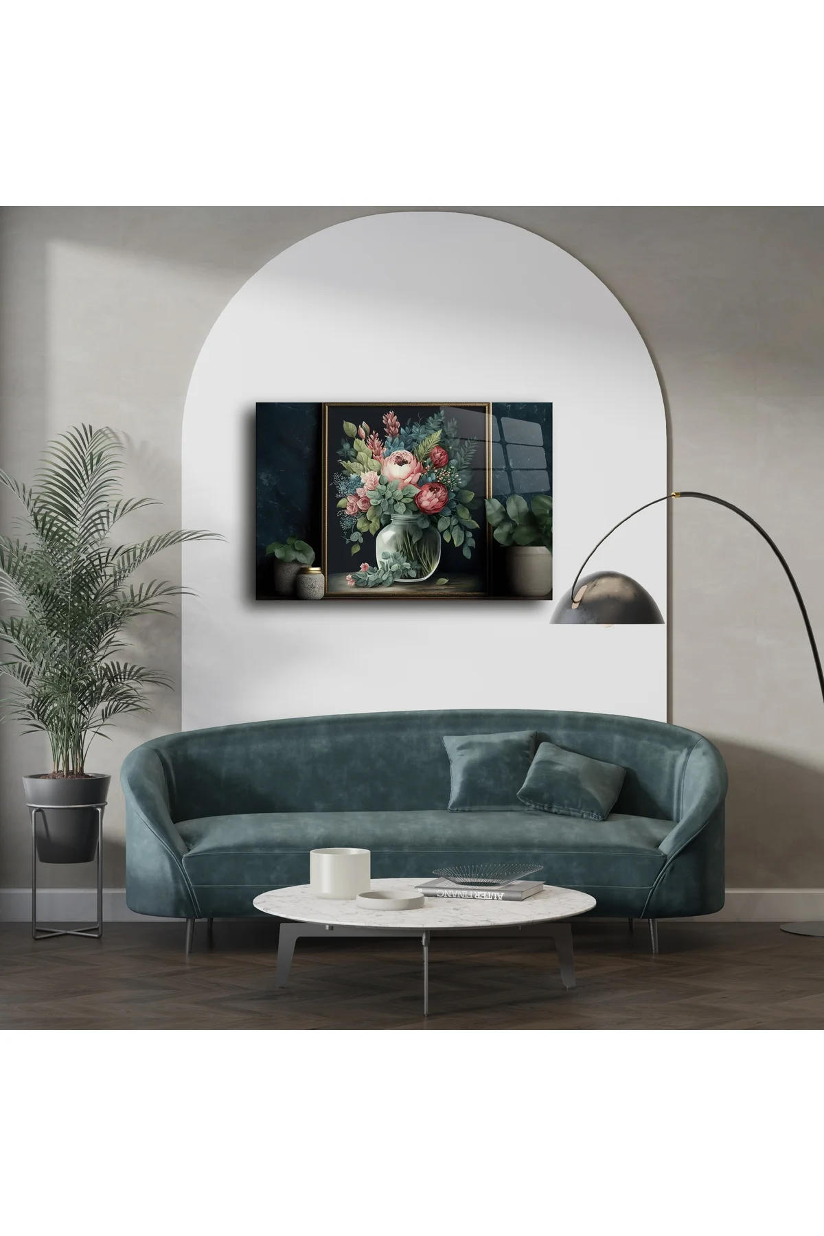 Romantik Çiçek Tablosu Cam Üzeri Baskı