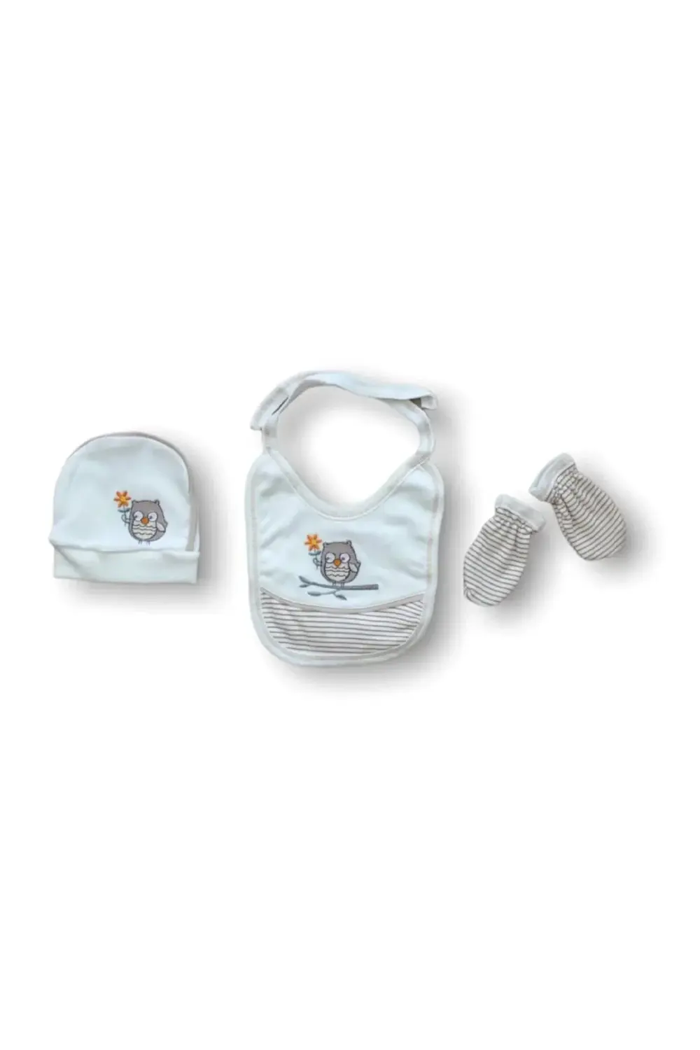 Romantik Çift Baykuş Nakışlı 5li Zıbın Takımı Hastane Çıkışı Ekru