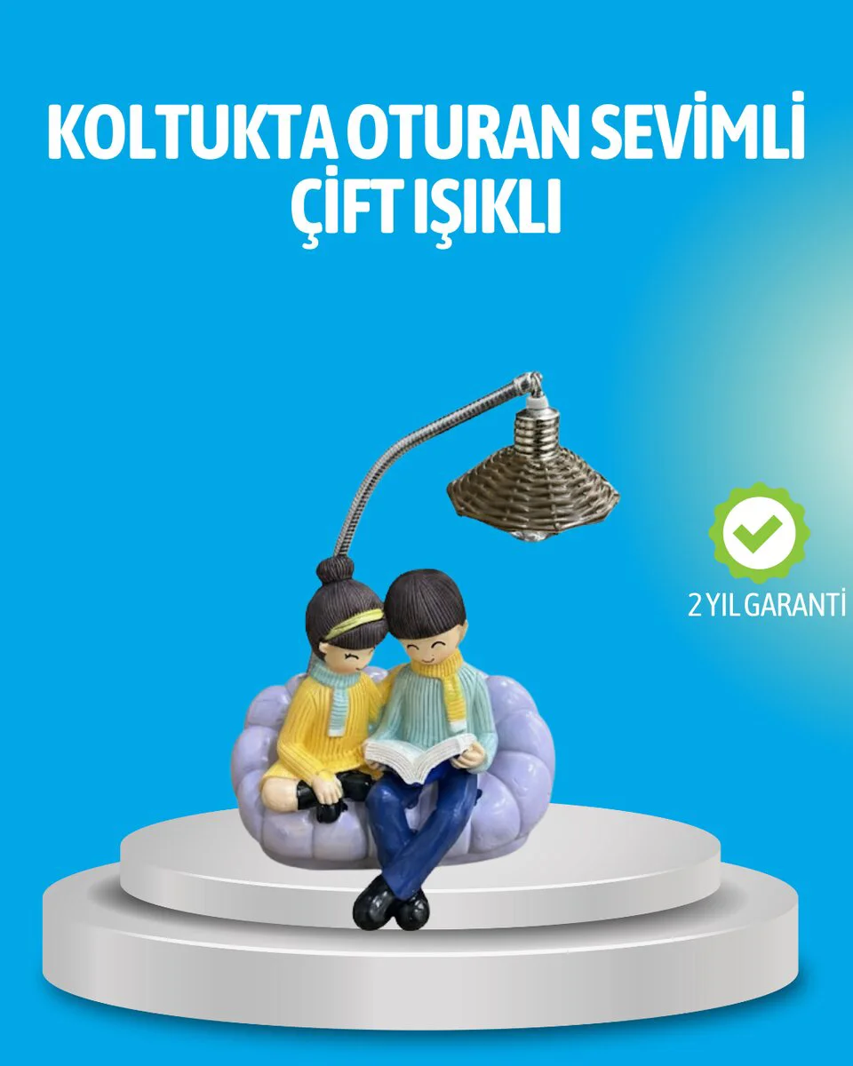 Romantik Çift Figürlü Okuyan Çift Masa Lambası Dekoratif LED Aydı
